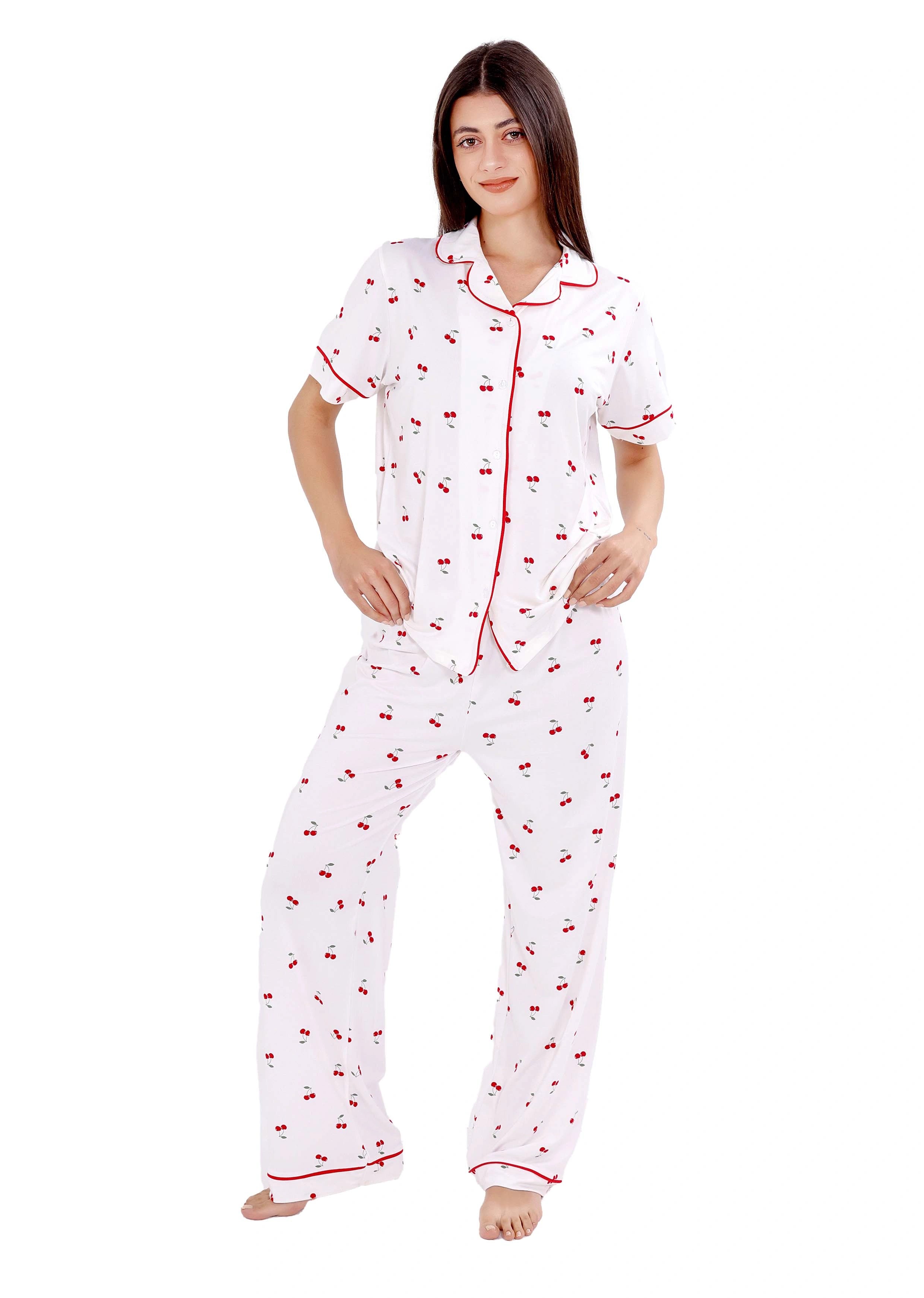 W404 SUMMER CHERRIES BUTTON-UP PAJAMA SET – Jomo