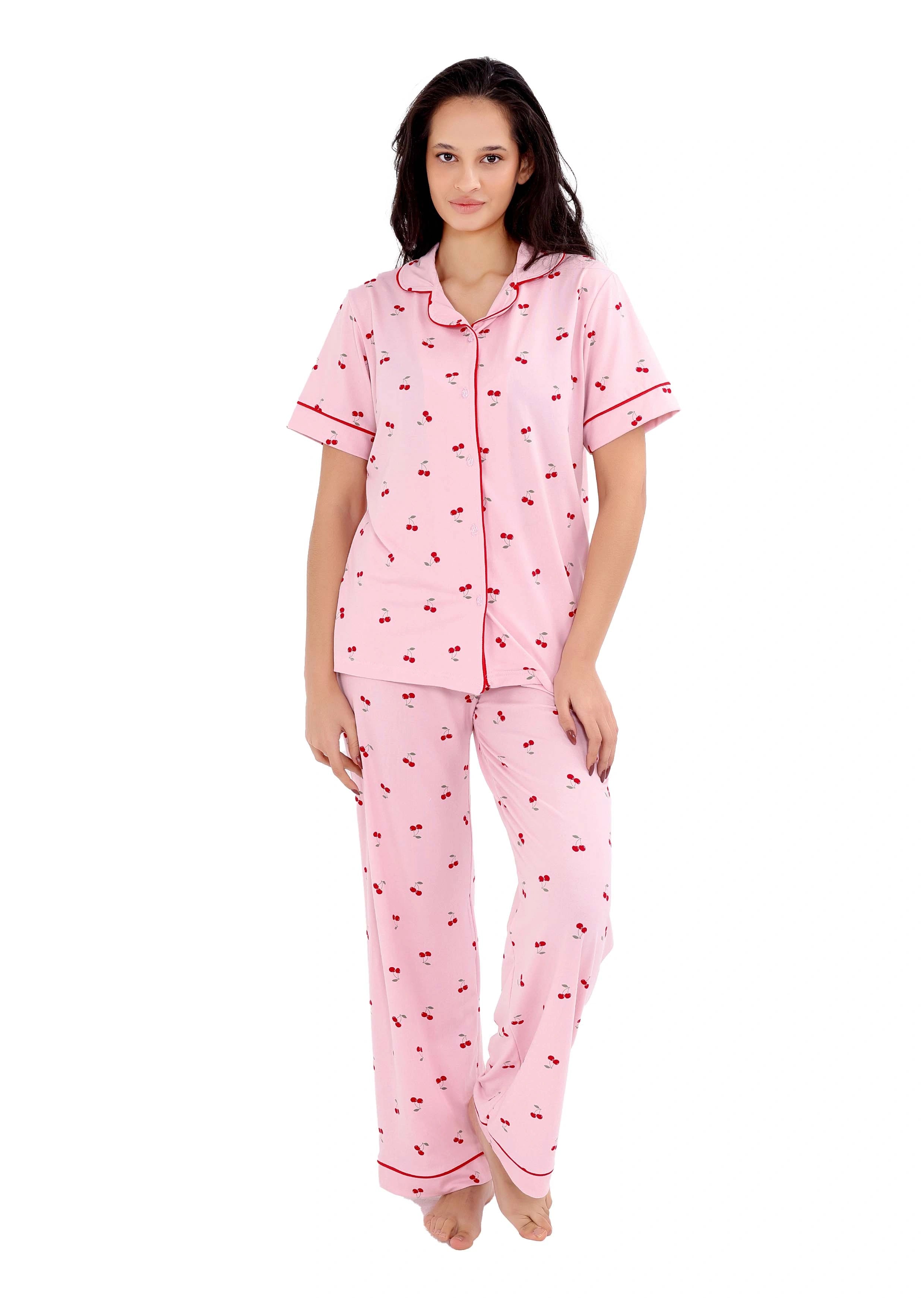 W404 SUMMER CHERRIES BUTTON-UP PAJAMA SET