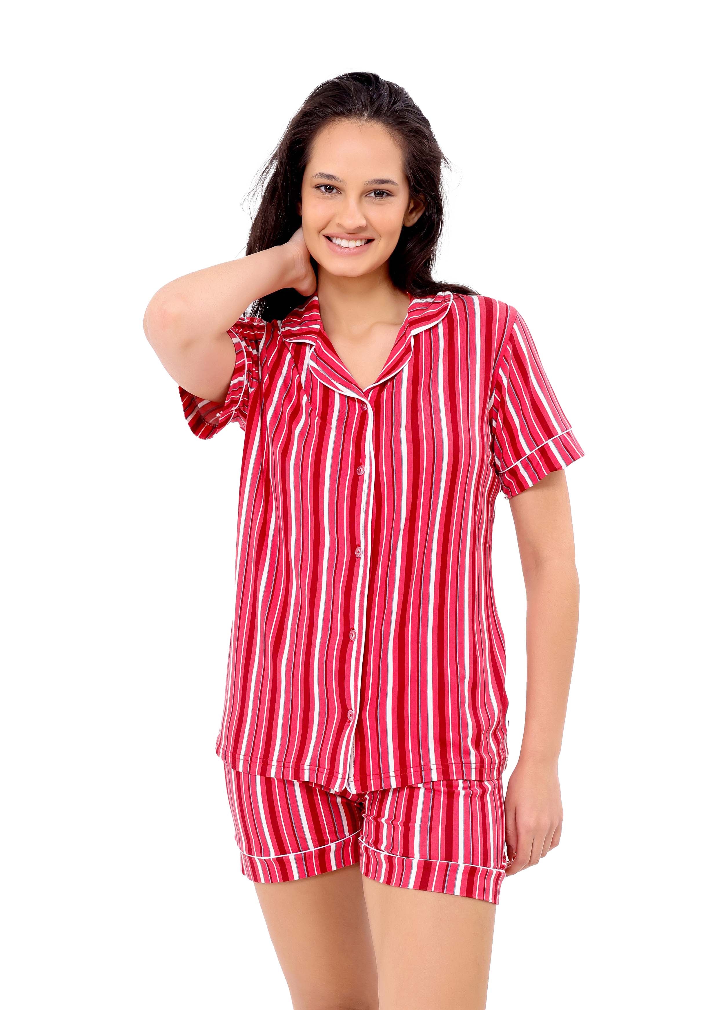 K502 SUMMER STRIPE BUTTON-UP SHORTS PAJAMA SET
