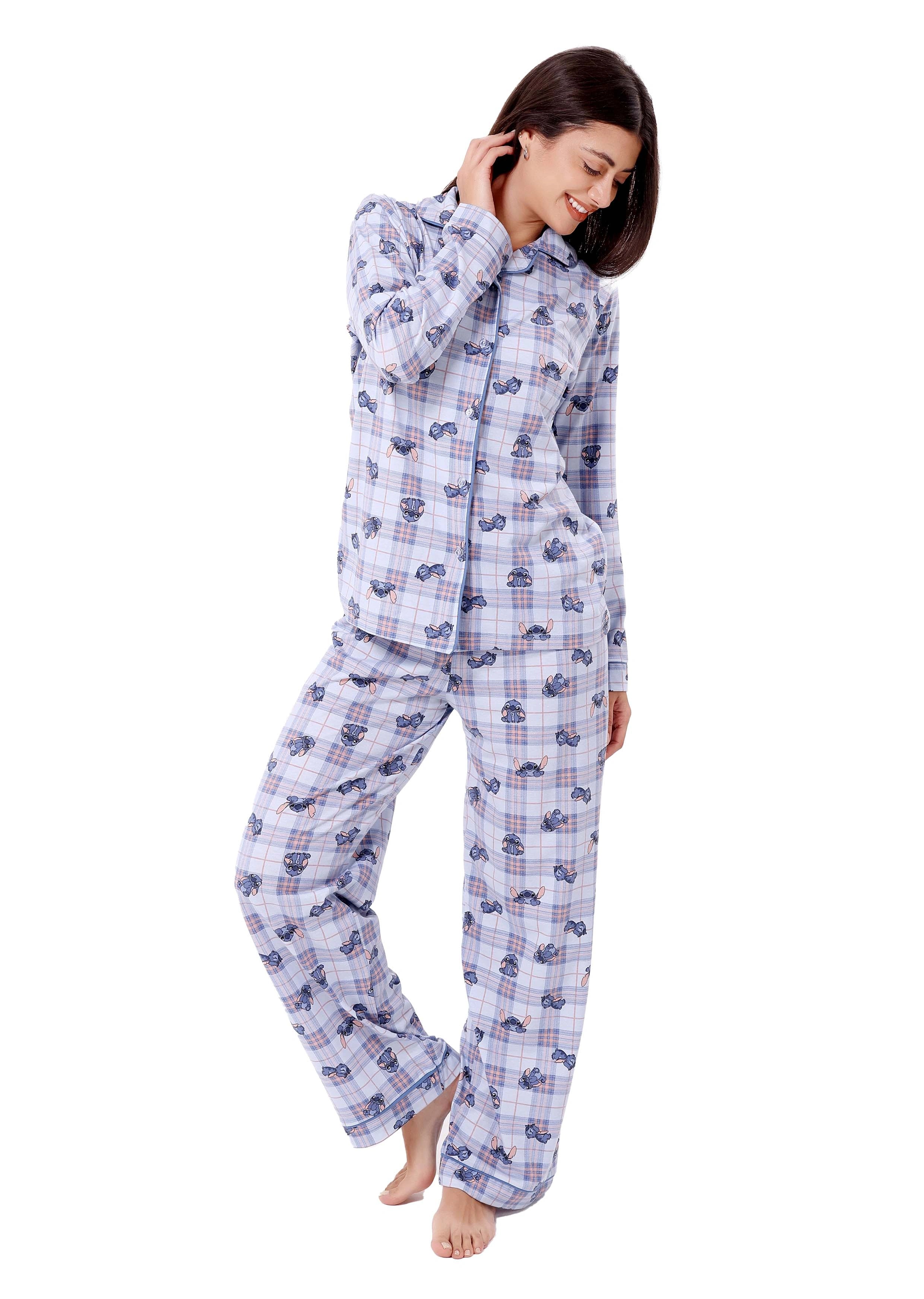 L607 STITCH BLUE & PINK LONG-SLEEVE BUTTON-UP PAJAMA SET