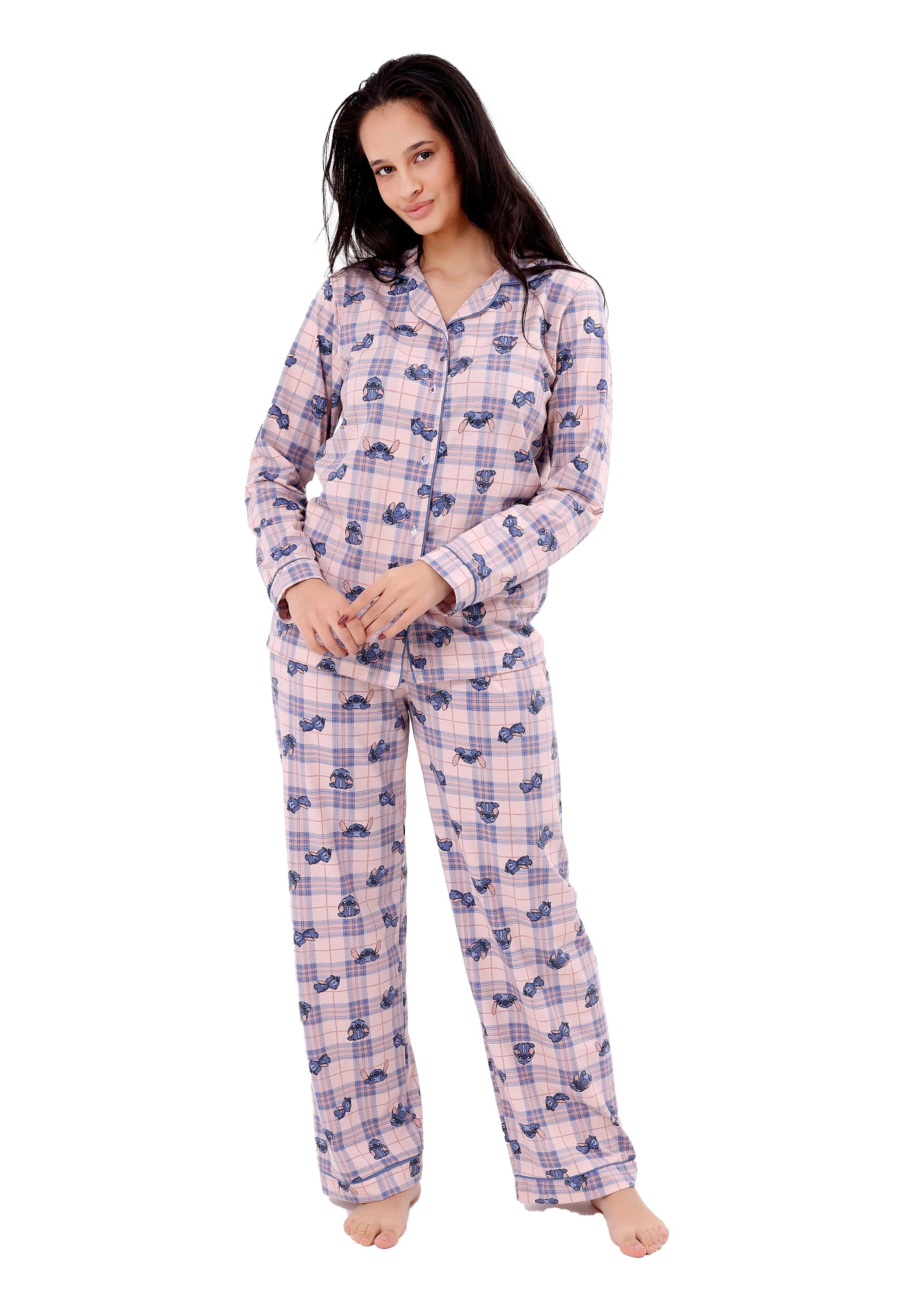 L607 STITCH BLUE & PINK LONG-SLEEVE BUTTON-UP PAJAMA SET