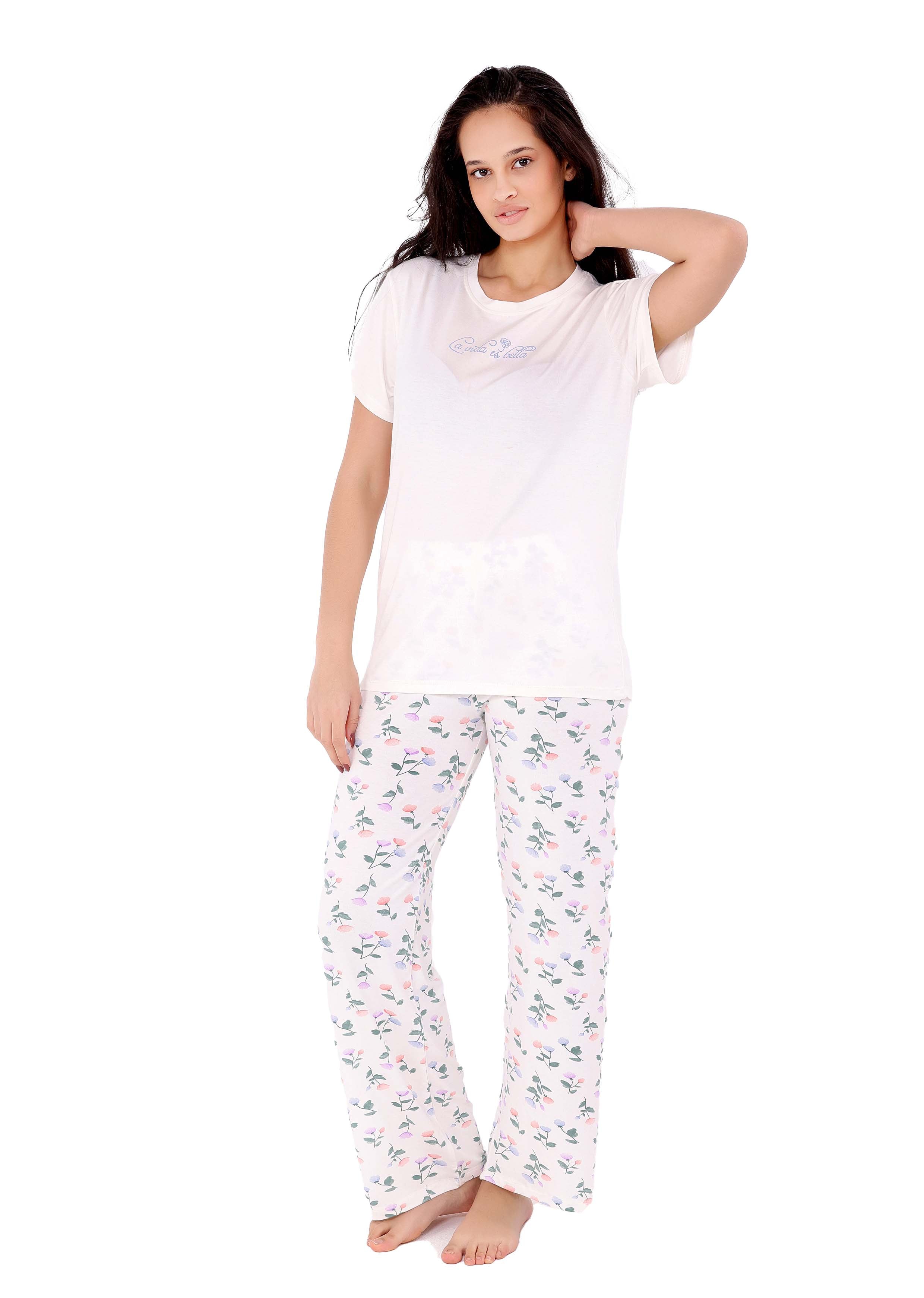 K105 FLOWER BLOOM SHORT-SLEEVE PAJAMA SET
