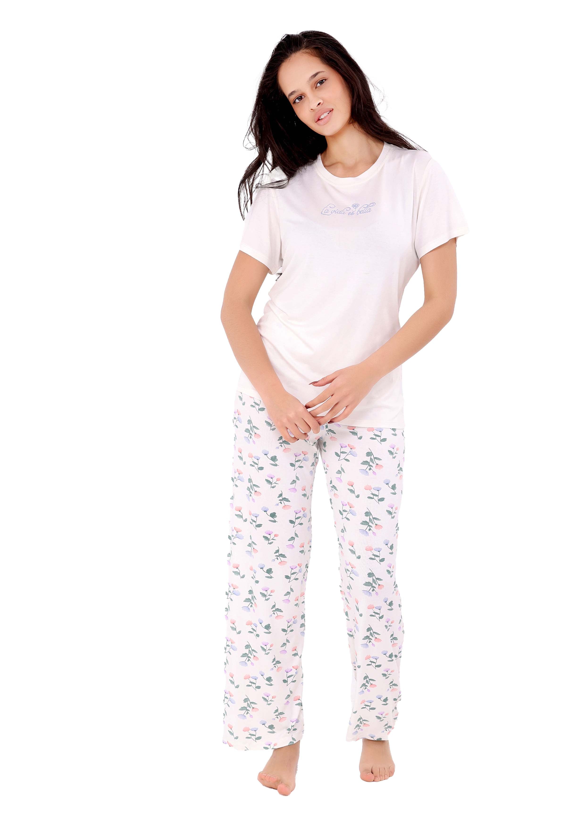 K105 FLOWER BLOOM SHORT-SLEEVE PAJAMA SET