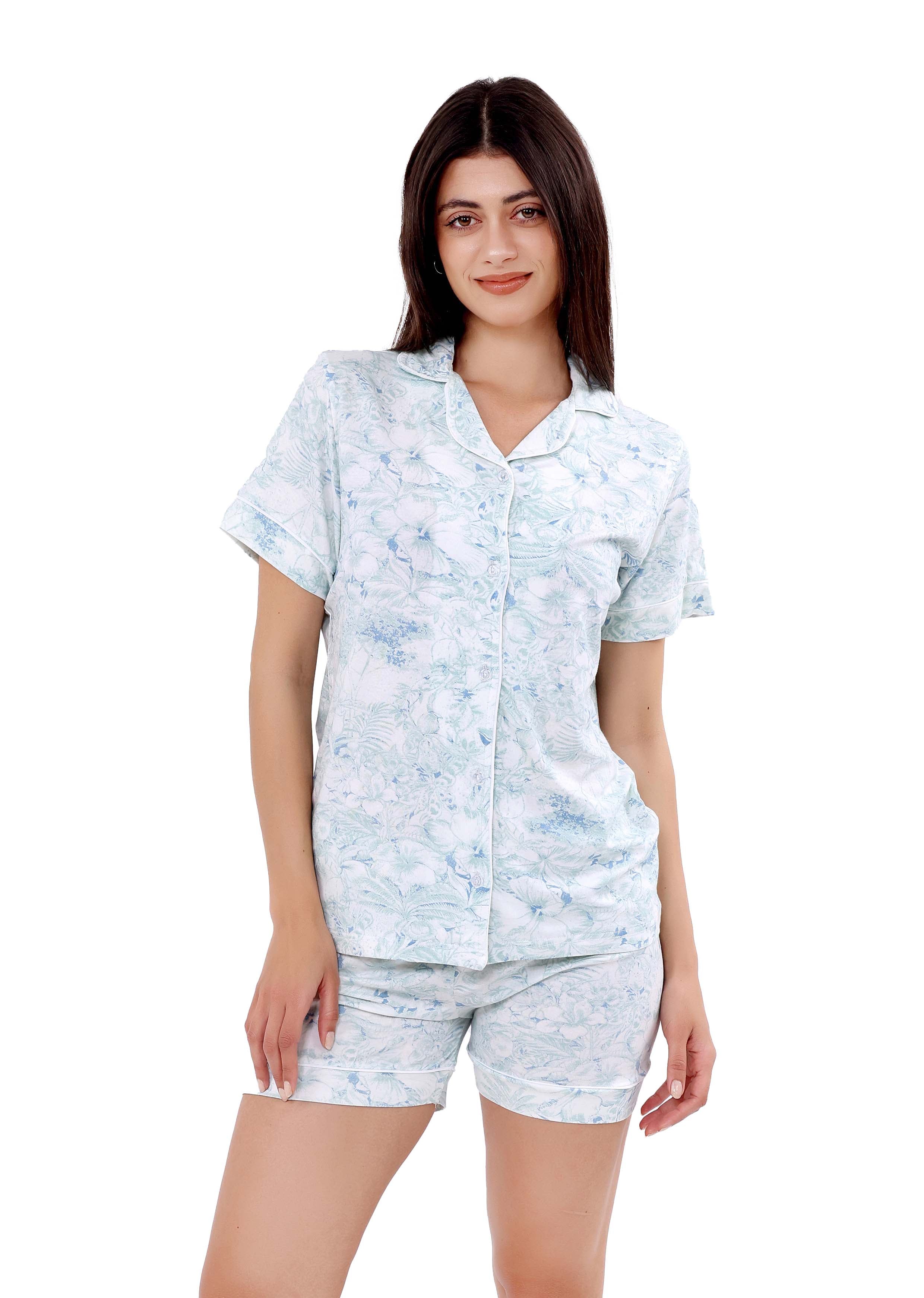 K506 SPRING TULIPS BUTTON-UP SHORTS PAJAMA SET
