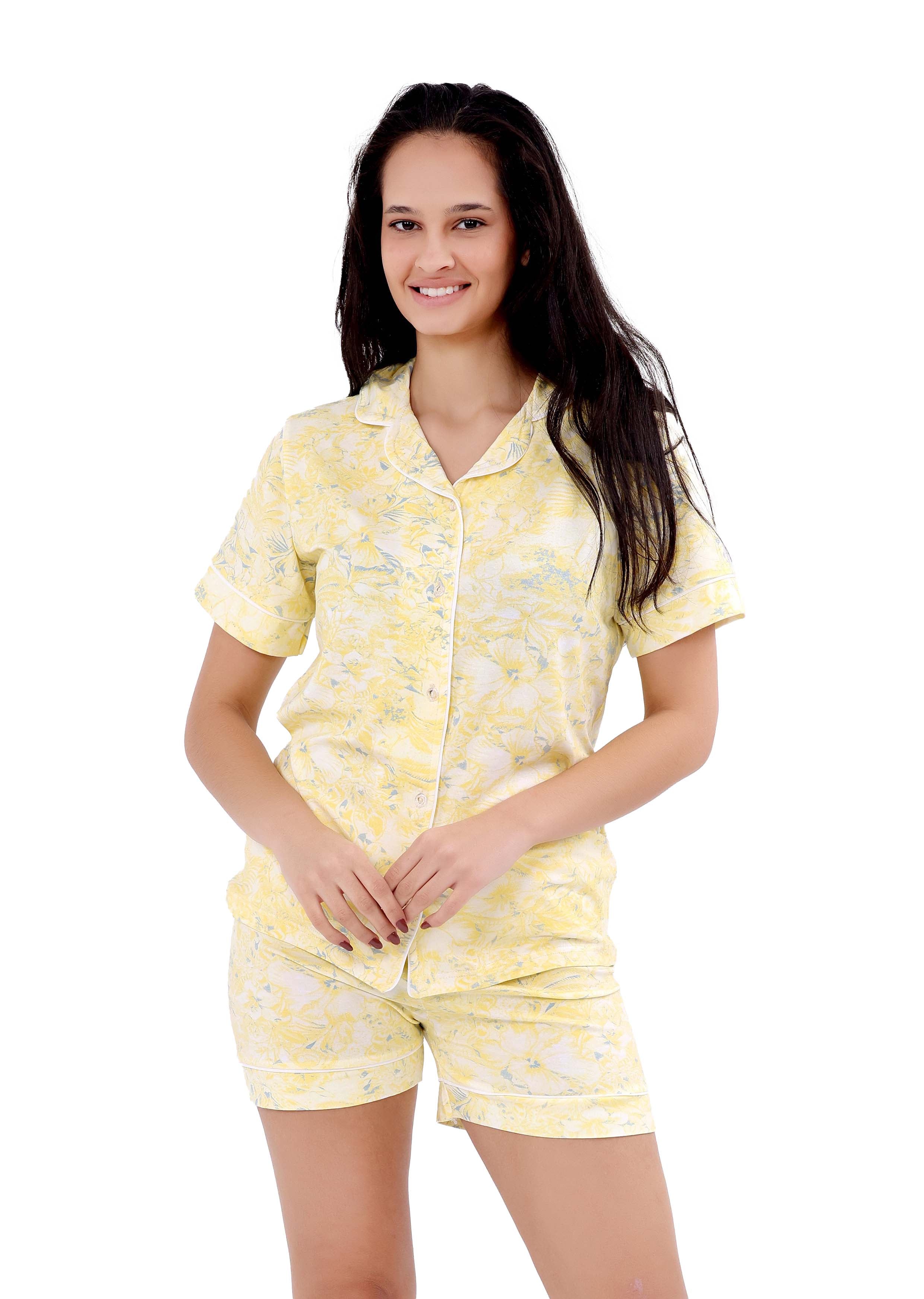 K506 SPRING TULIPS BUTTON-UP SHORTS PAJAMA SET