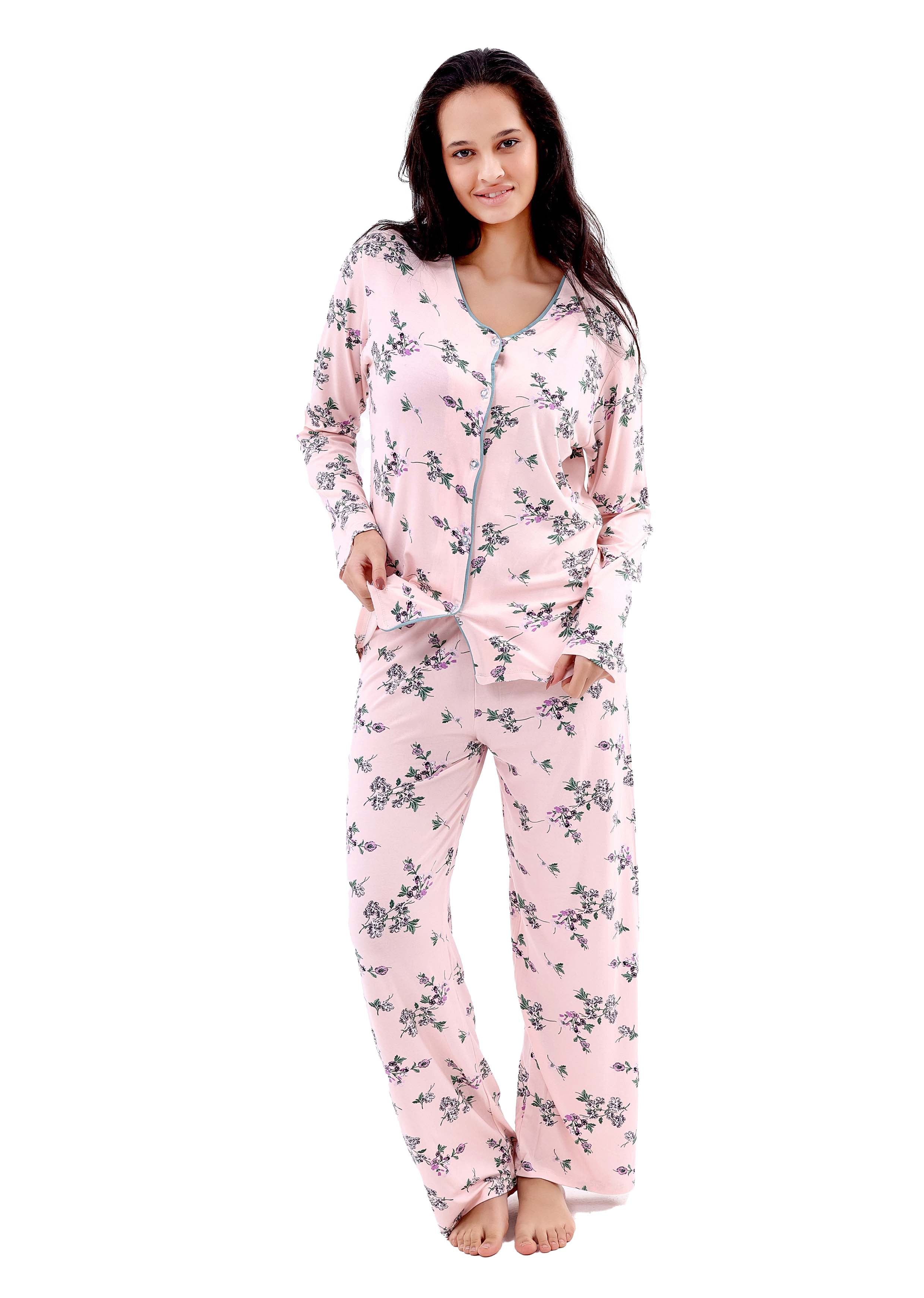 K616 PASTEL FLOWERS LONG-SLEEVE BUTTON-UP PAJAMA SET