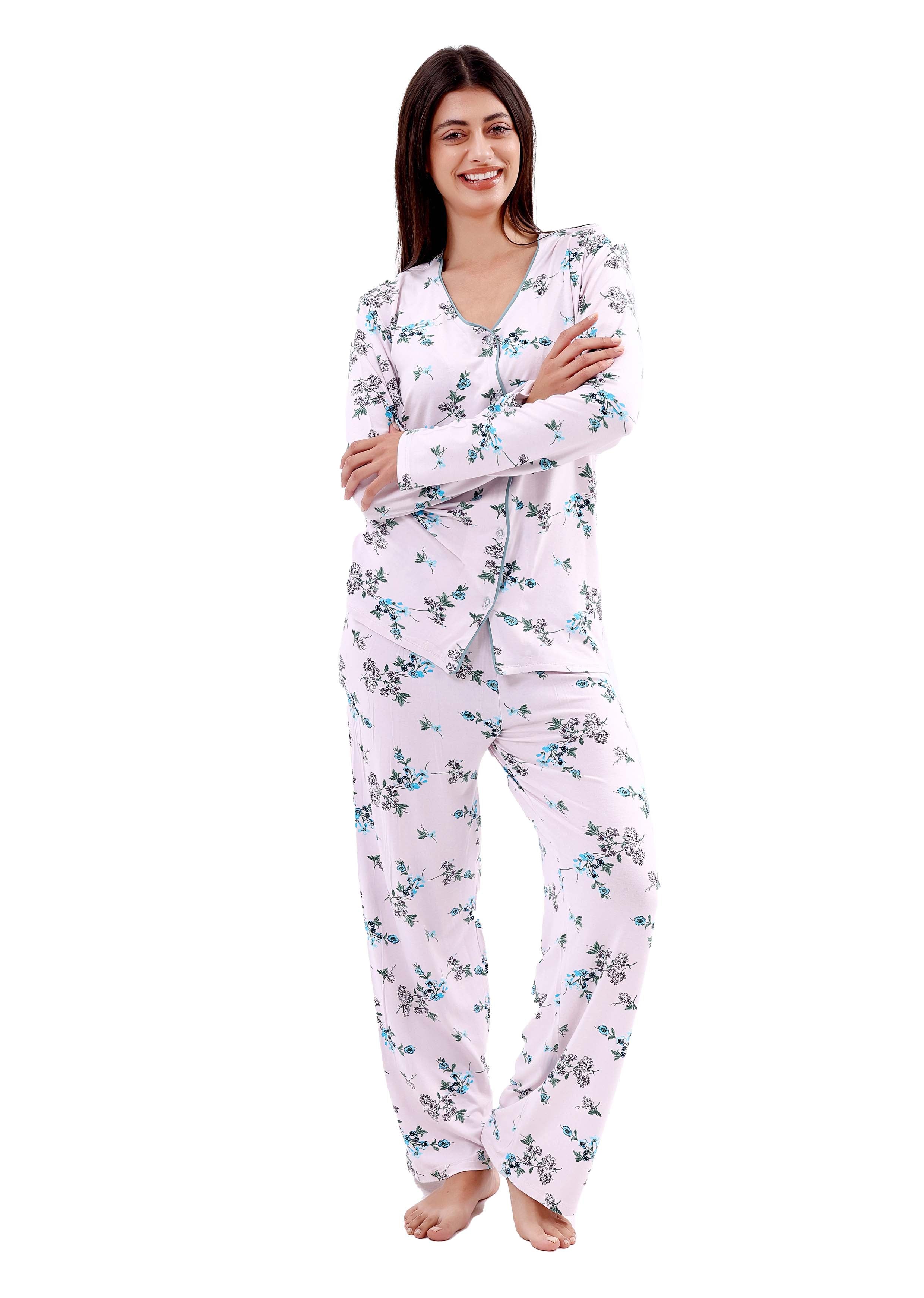 K616 PASTEL FLOWERS LONG-SLEEVE BUTTON-UP PAJAMA SET