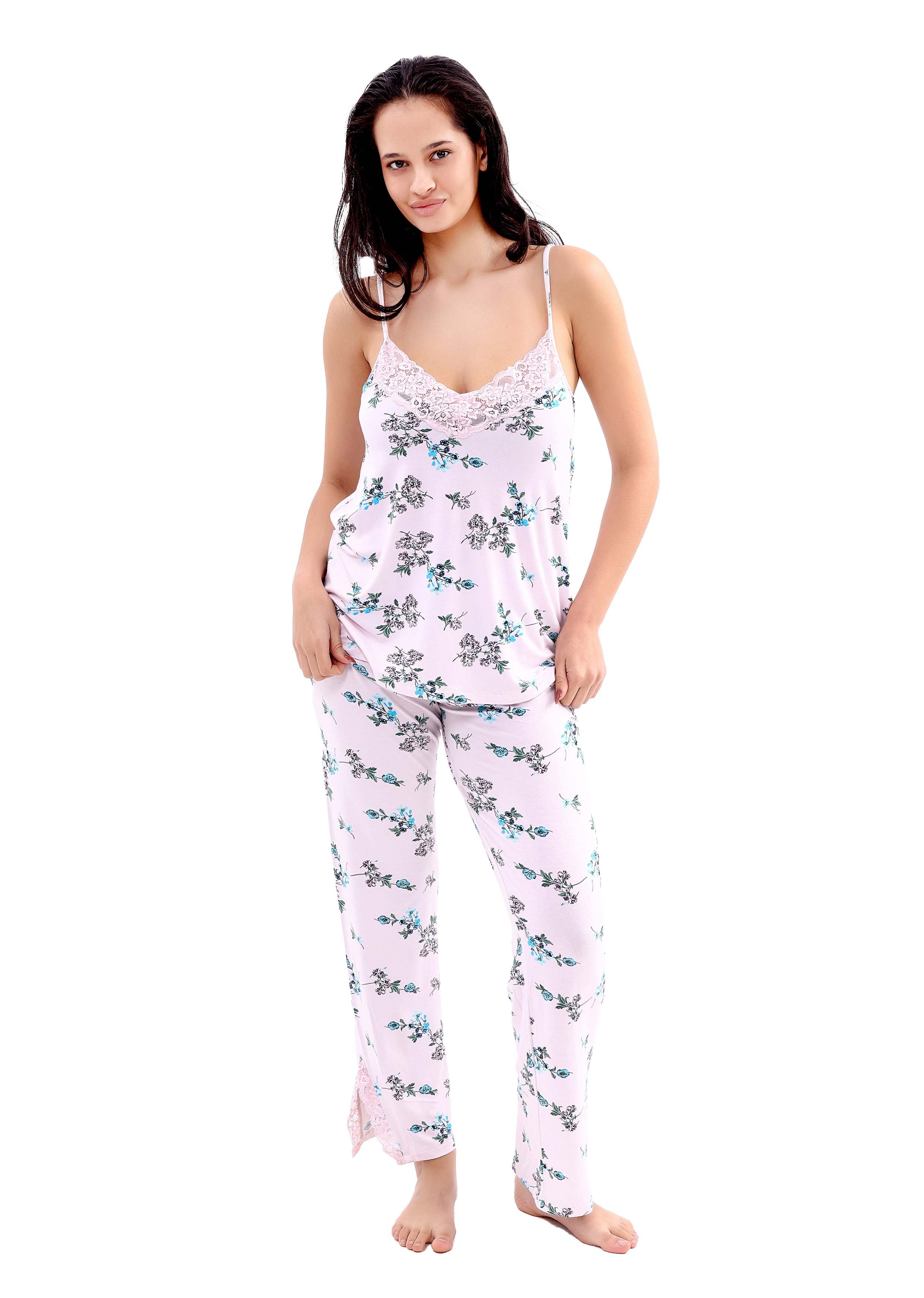 K129 PASTEL FLOWERS PANTS PAJAMA SET
