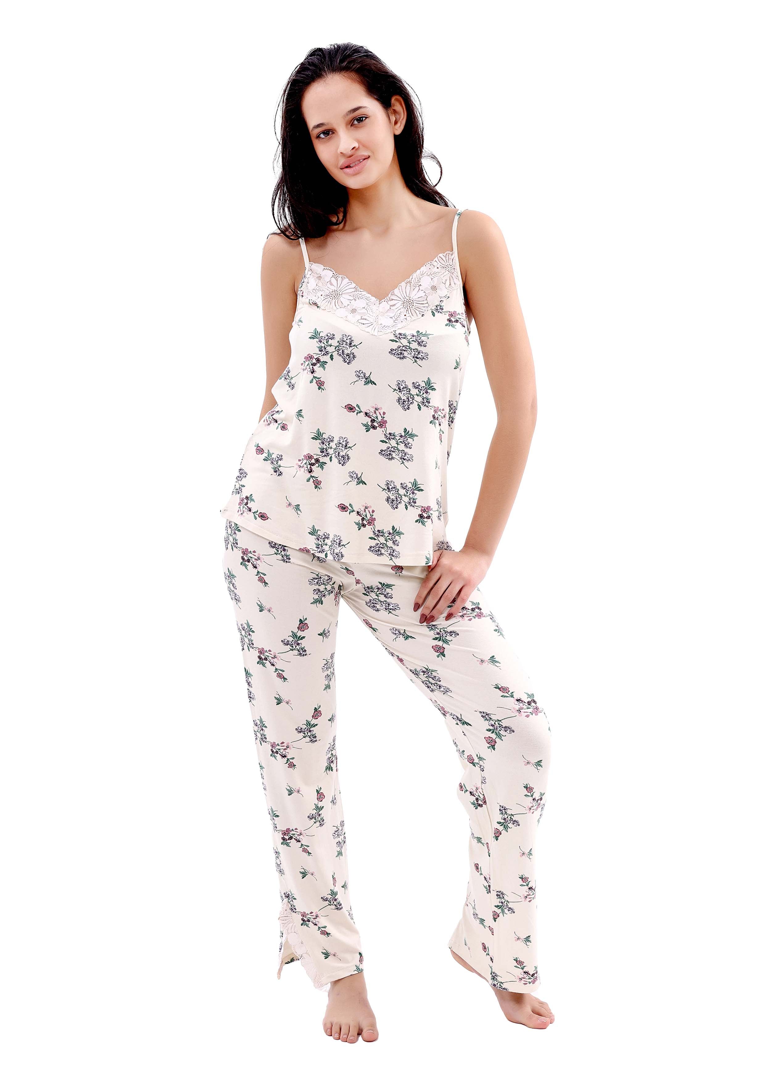 K129 PASTEL FLOWERS PANTS PAJAMA SET