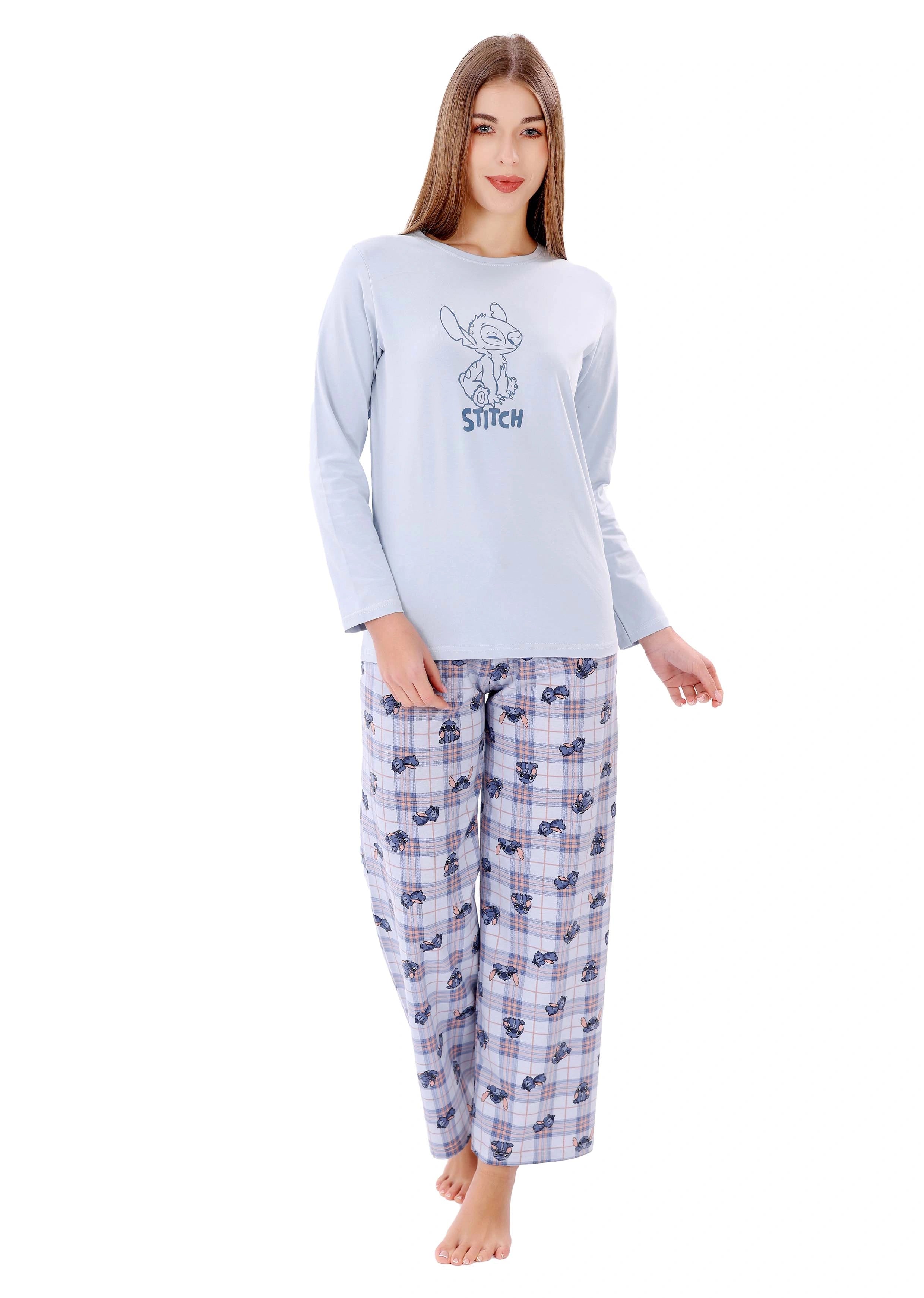 L117 STITCH BLUE & PINK LONG-SLEEVE PAJAMA SET