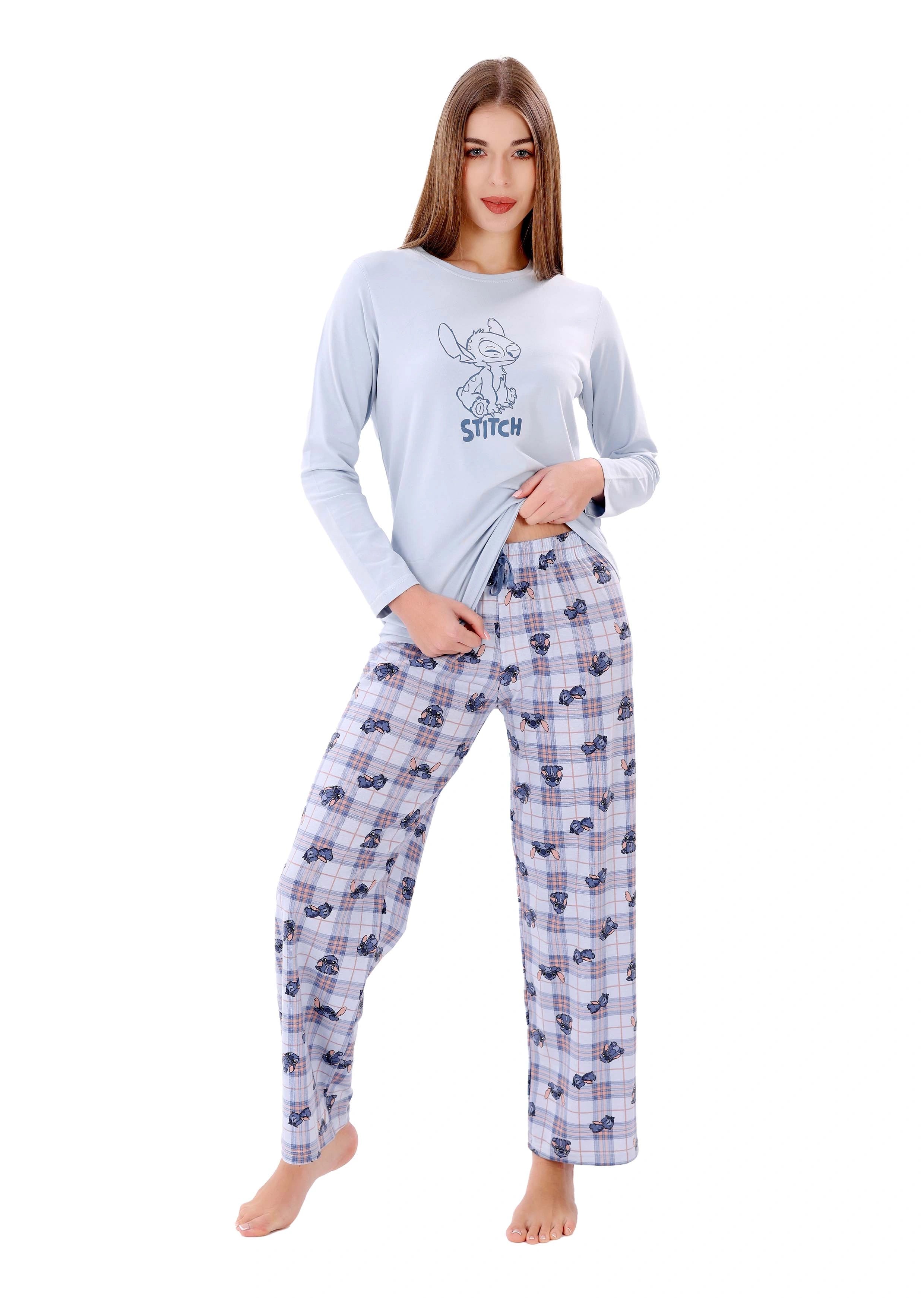 L117 STITCH BLUE & PINK LONG-SLEEVE PAJAMA SET