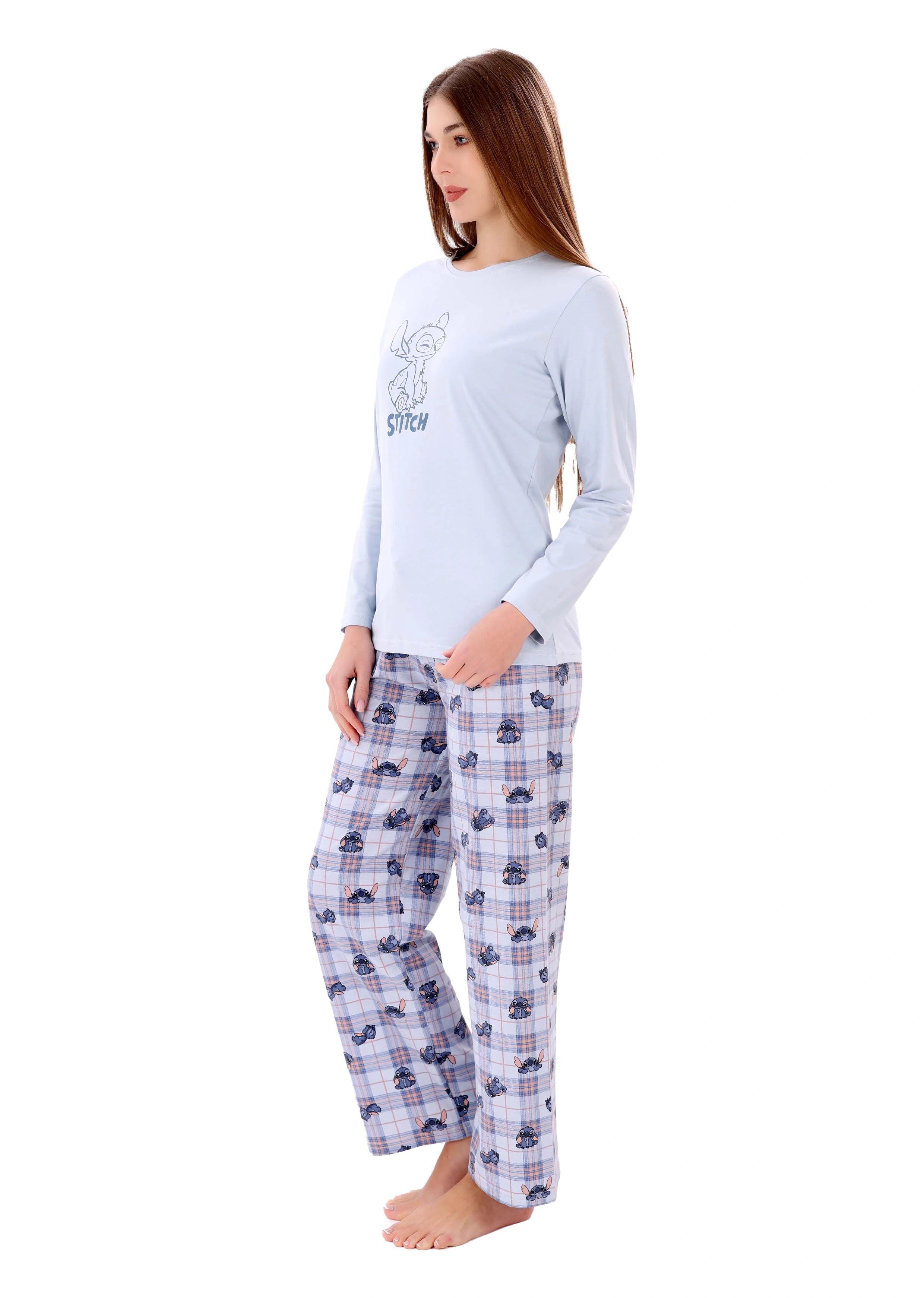 L117 STITCH BLUE & PINK LONG-SLEEVE PAJAMA SET