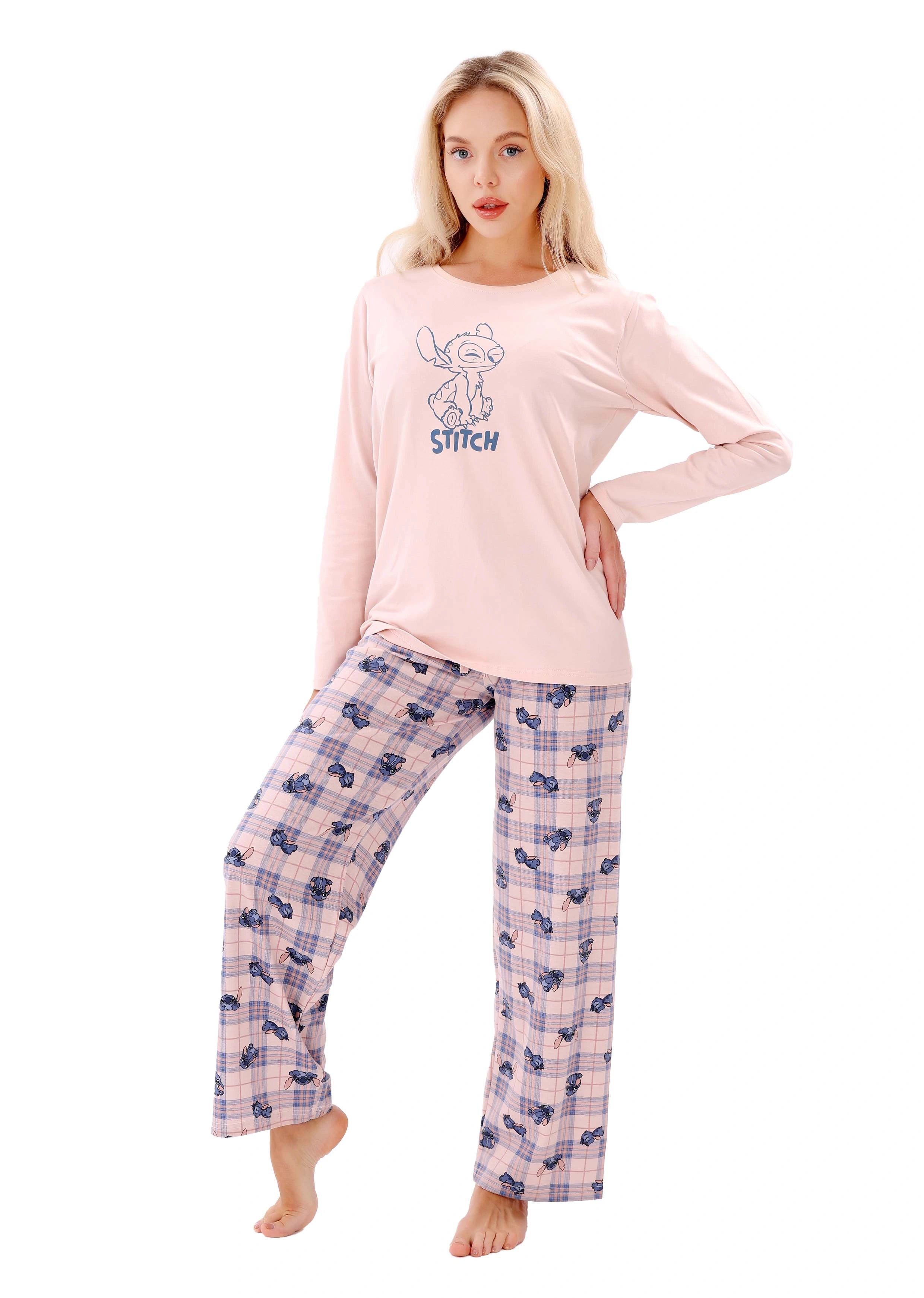 L117 STITCH BLUE & PINK LONG-SLEEVE PAJAMA SET