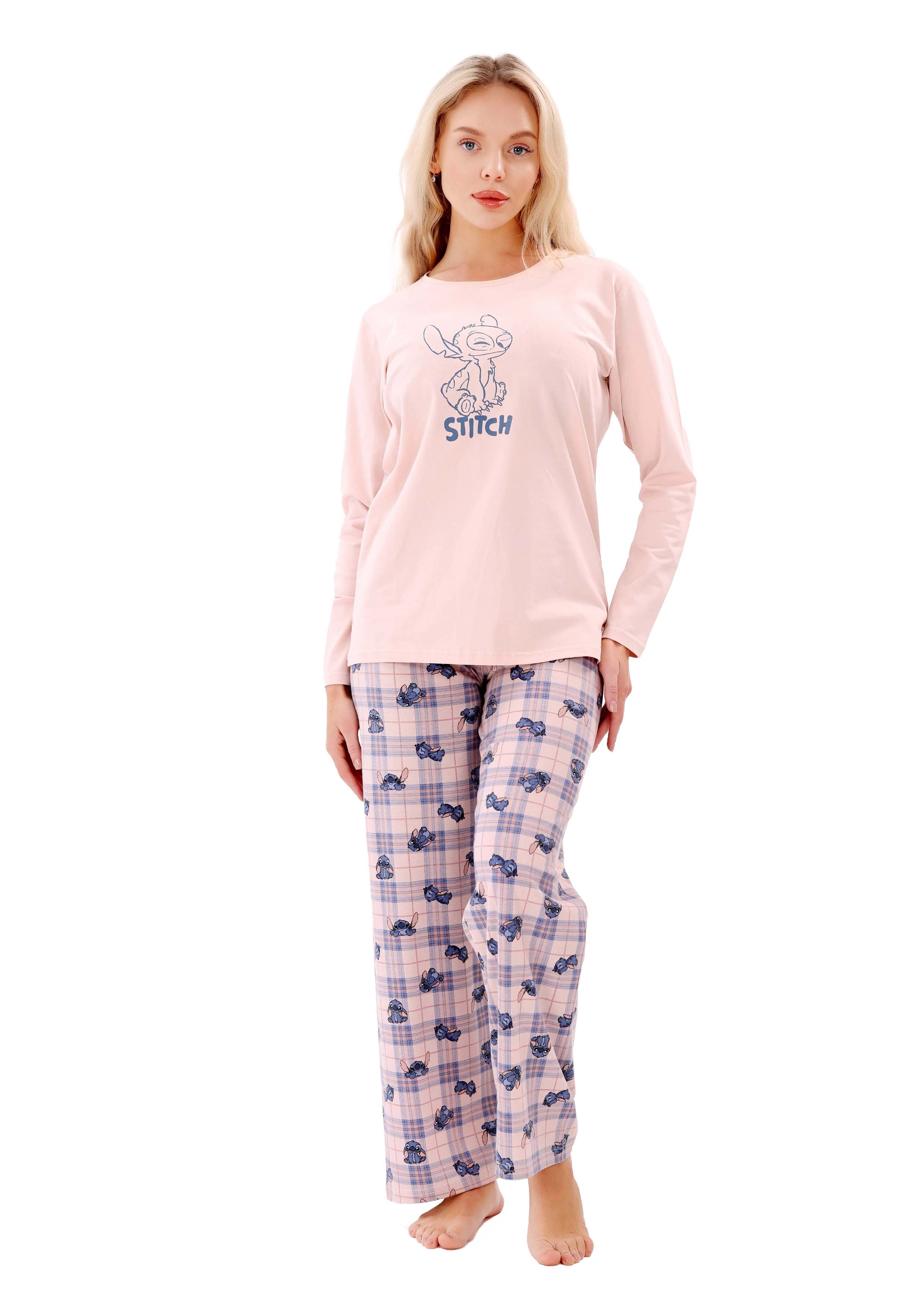 L117 STITCH BLUE & PINK LONG-SLEEVE PAJAMA SET
