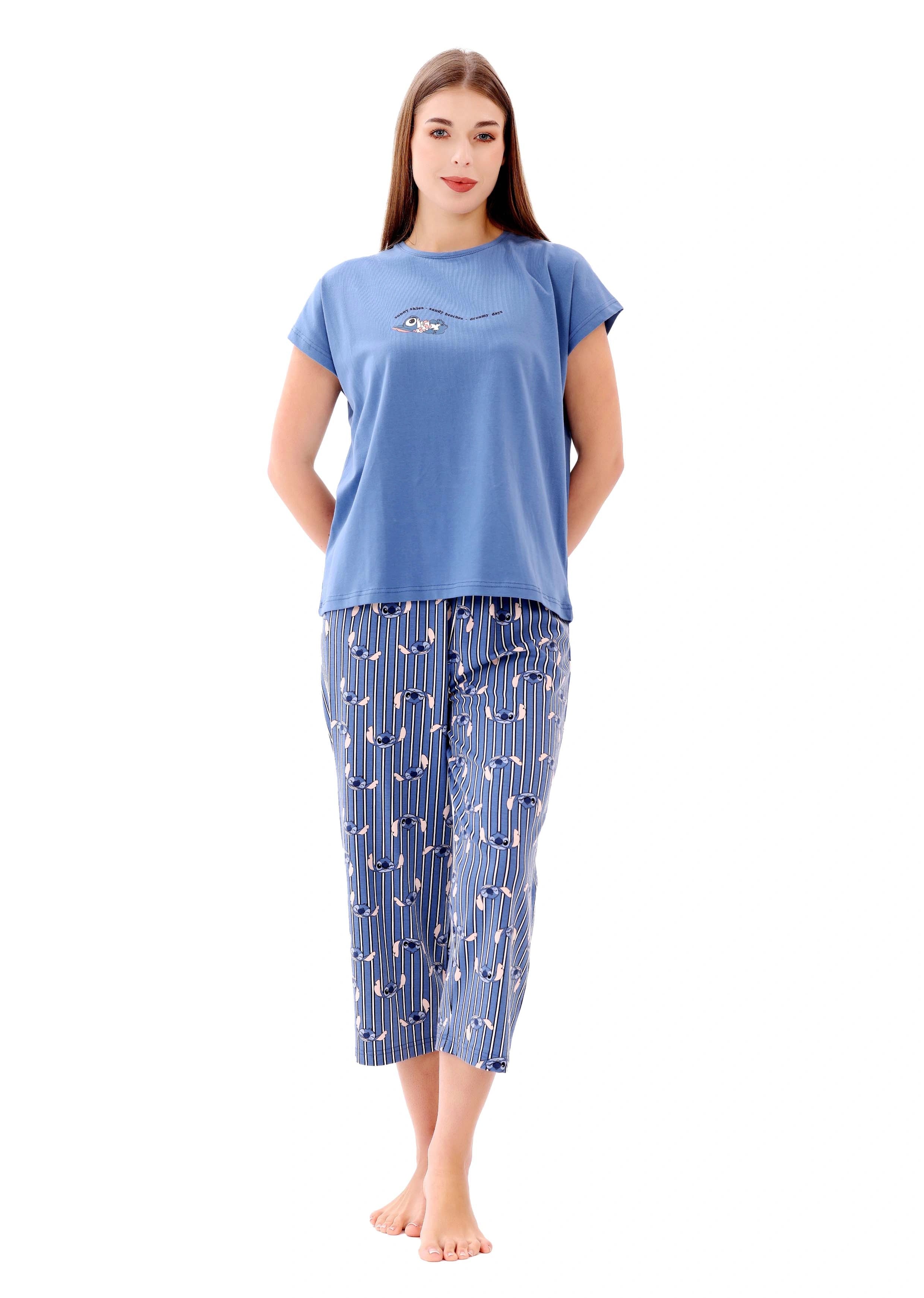 L304 STITCH STRIPE CAPRI PANTS PAJAMA SET