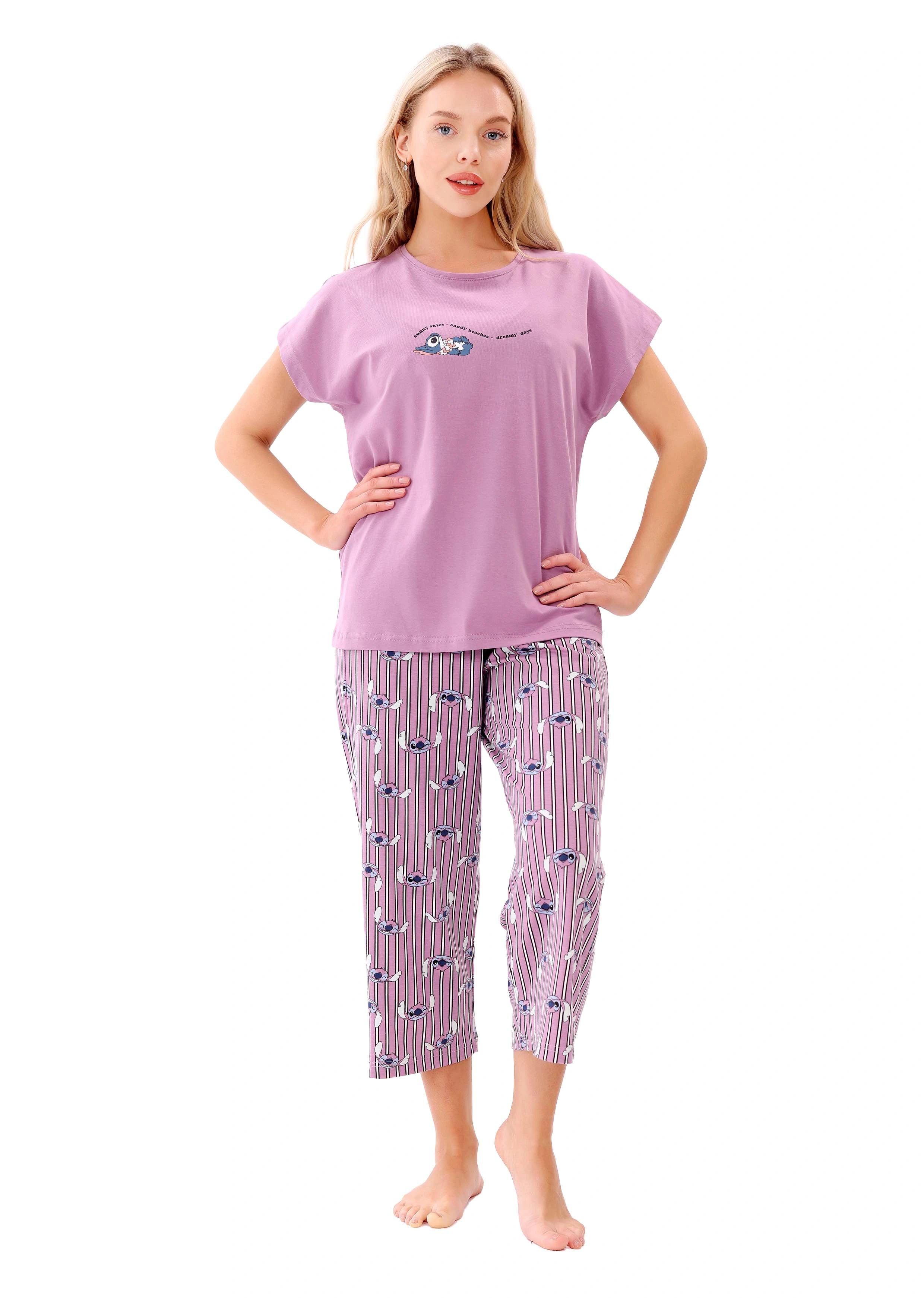 L304 STITCH STRIPE CAPRI PANTS PAJAMA SET