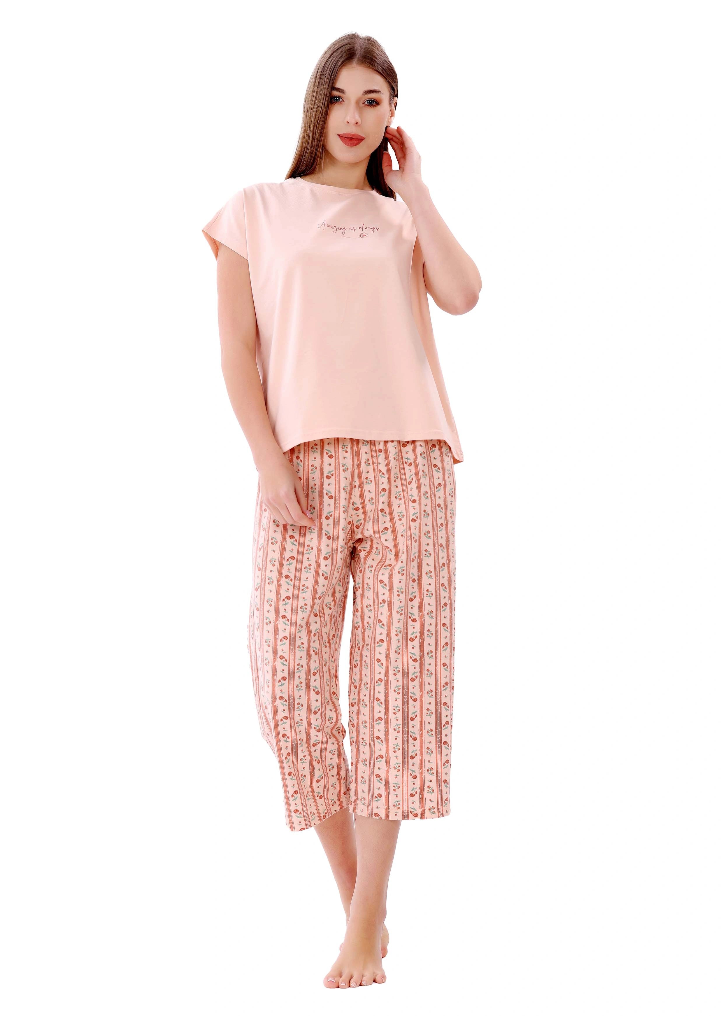 L305 RED & ORANGE ROSES CAPRI PANTS PAJAMA SET