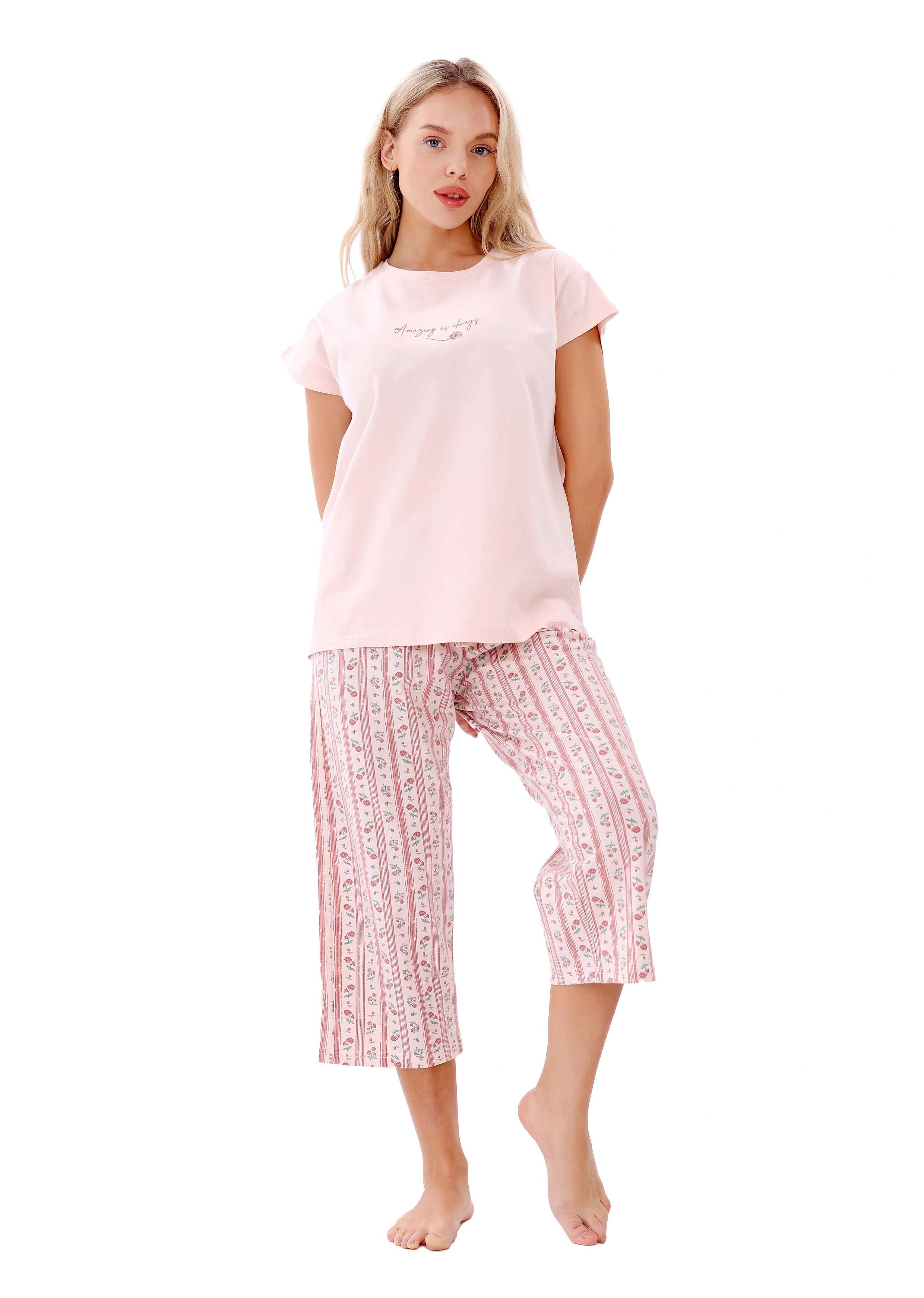 L305 RED & ORANGE ROSES CAPRI PANTS PAJAMA SET