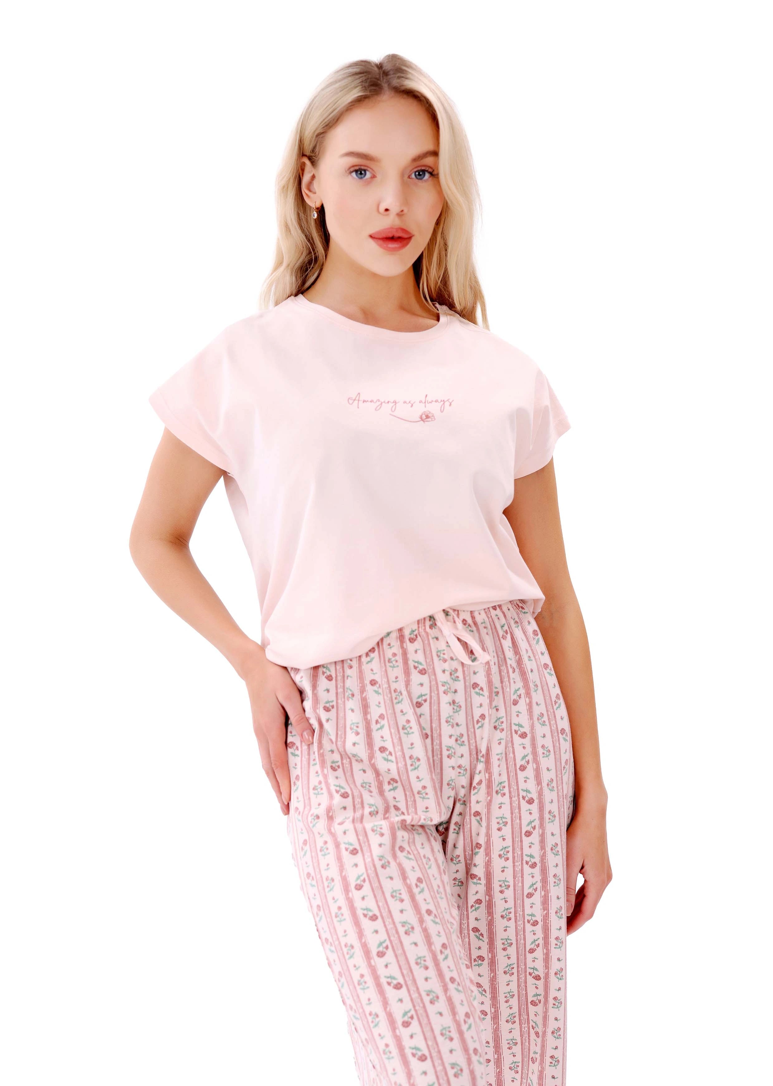 L305 RED & ORANGE ROSES CAPRI PANTS PAJAMA SET