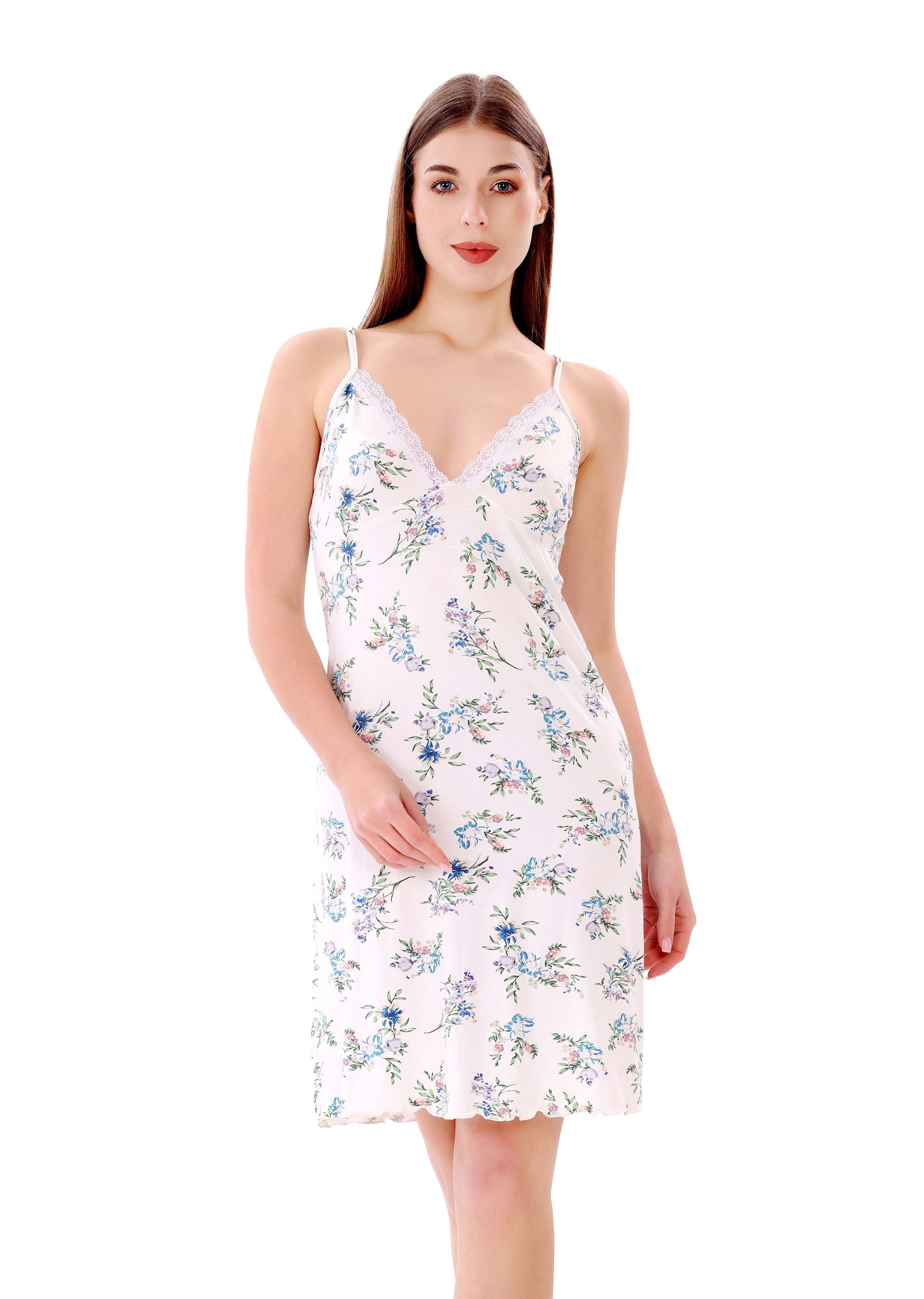 K720 WHITE FLOWER TREES NIGHTDRESS