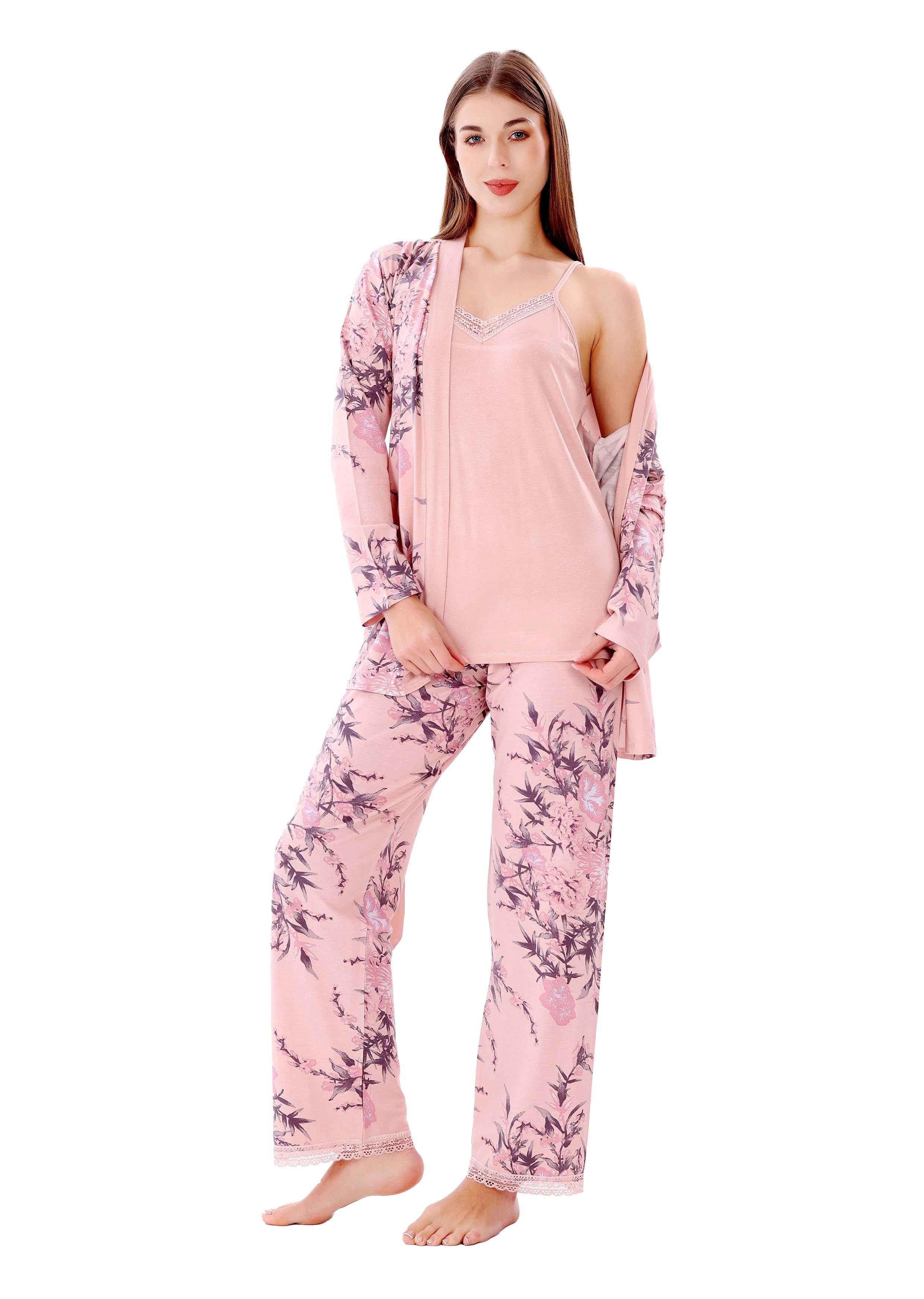 K812 SPRING PASTEL BRANCH 3-PIECE PAJAMA SET