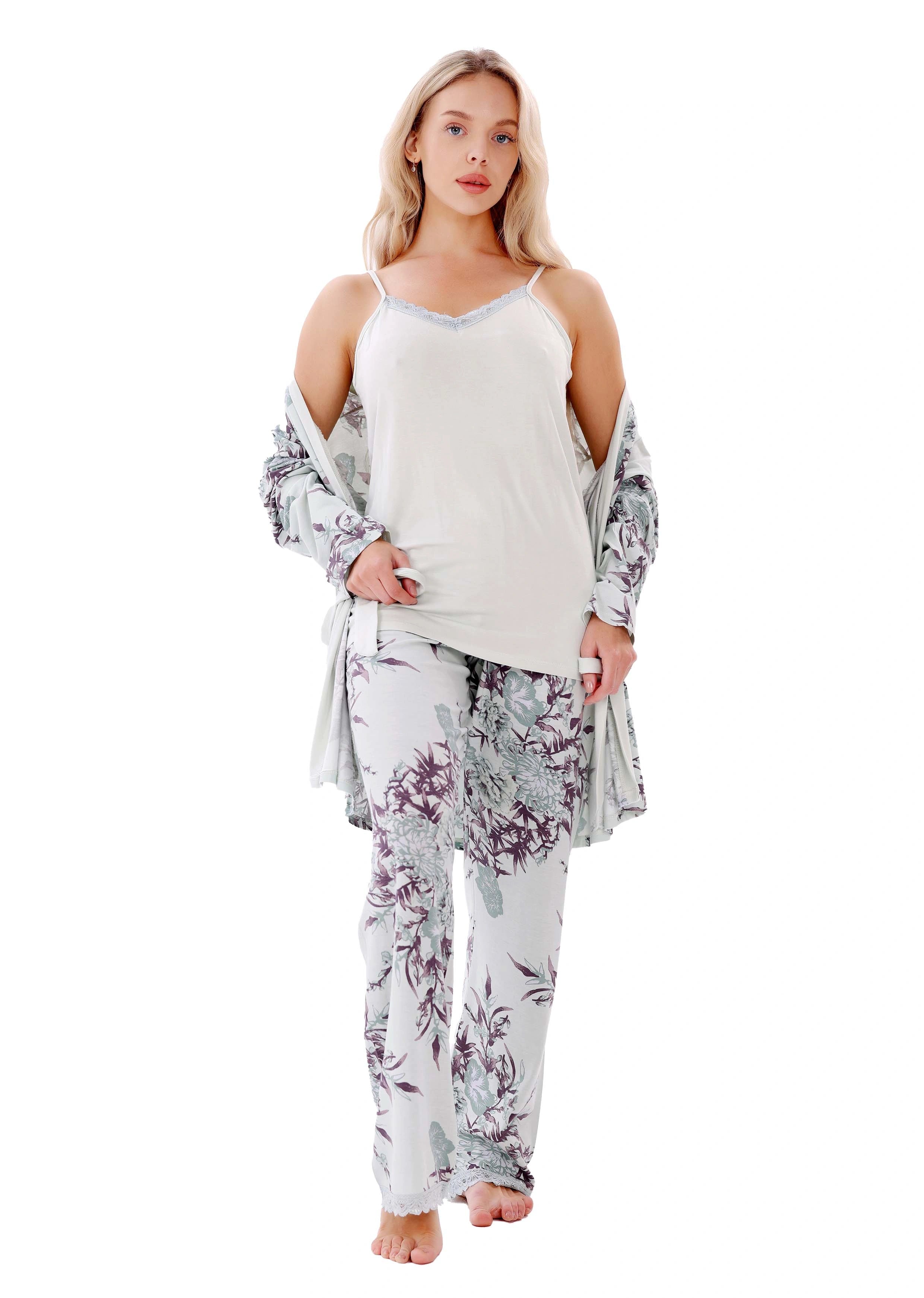 K812 SPRING PASTEL BRANCH 3-PIECE PAJAMA SET