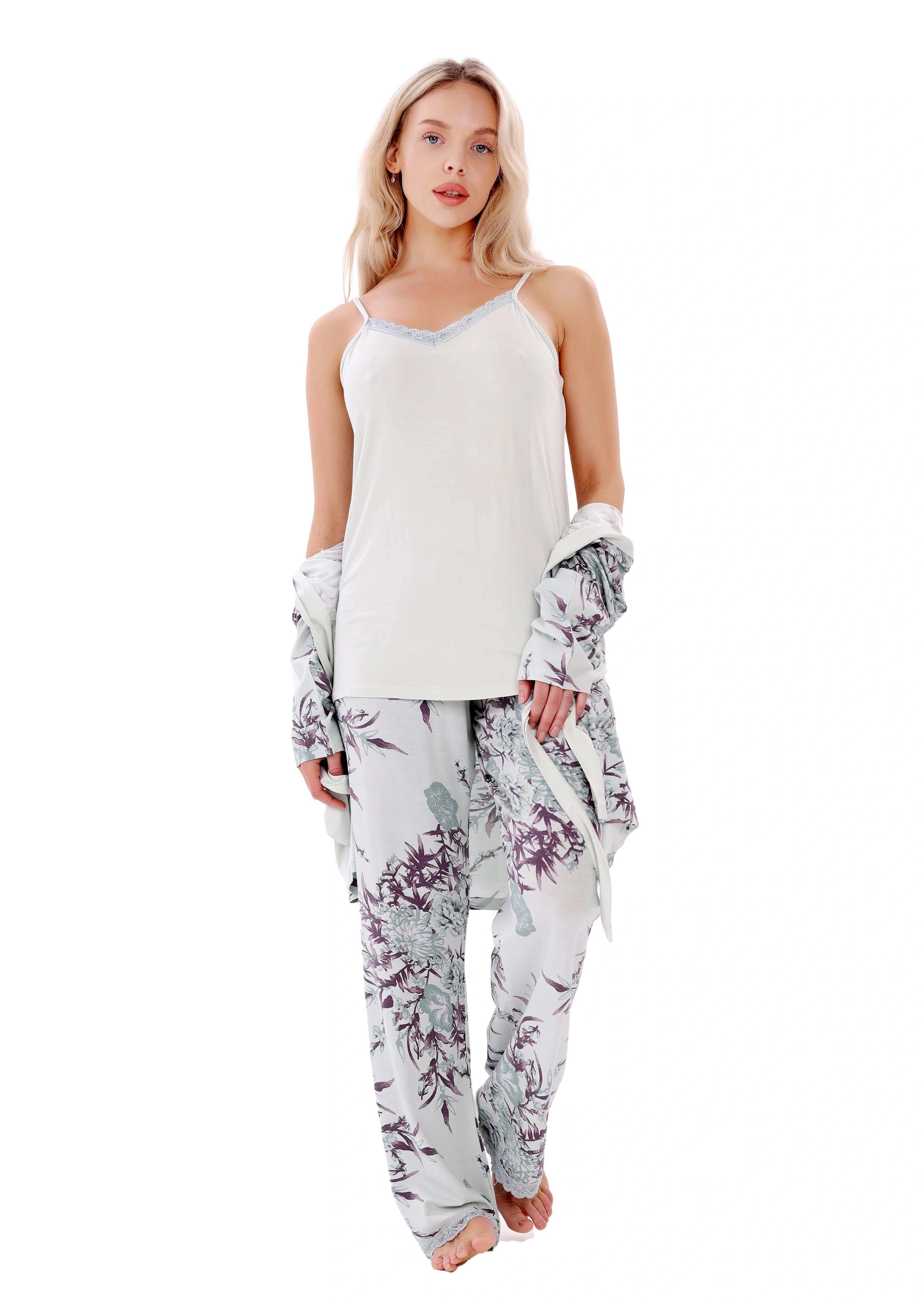 K812 SPRING PASTEL BRANCH 3-PIECE PAJAMA SET