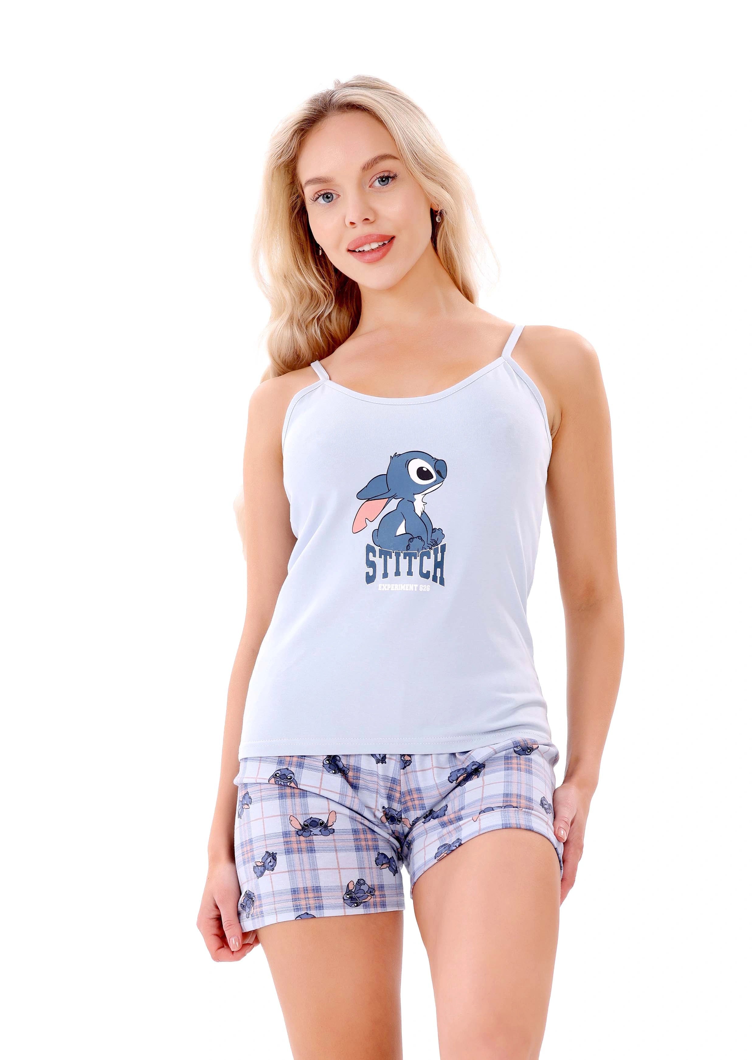 L214 STITCH BLUE & PINK SHORTS PAJAMA SET