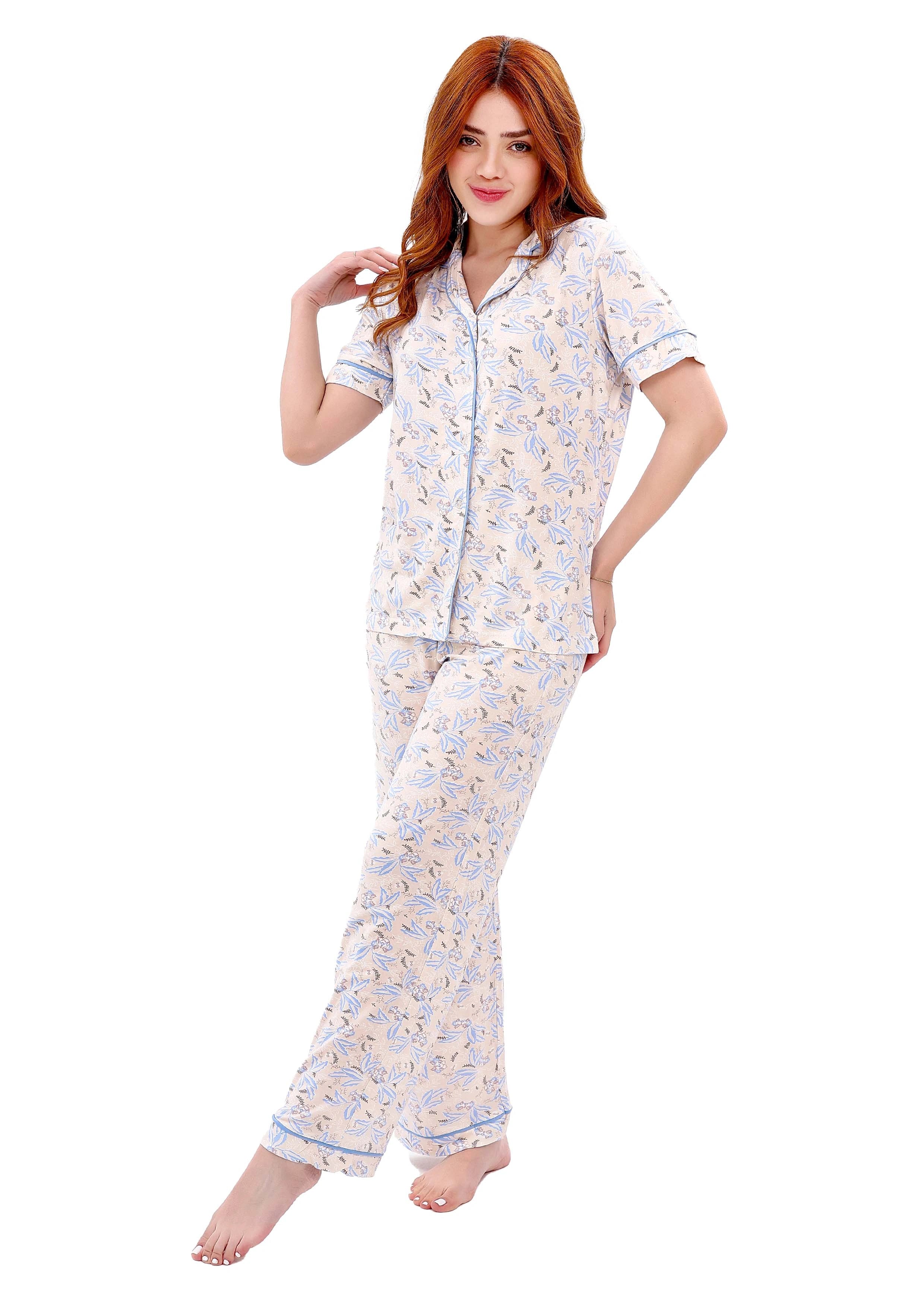 V413 Leafy button-up pants pajama set