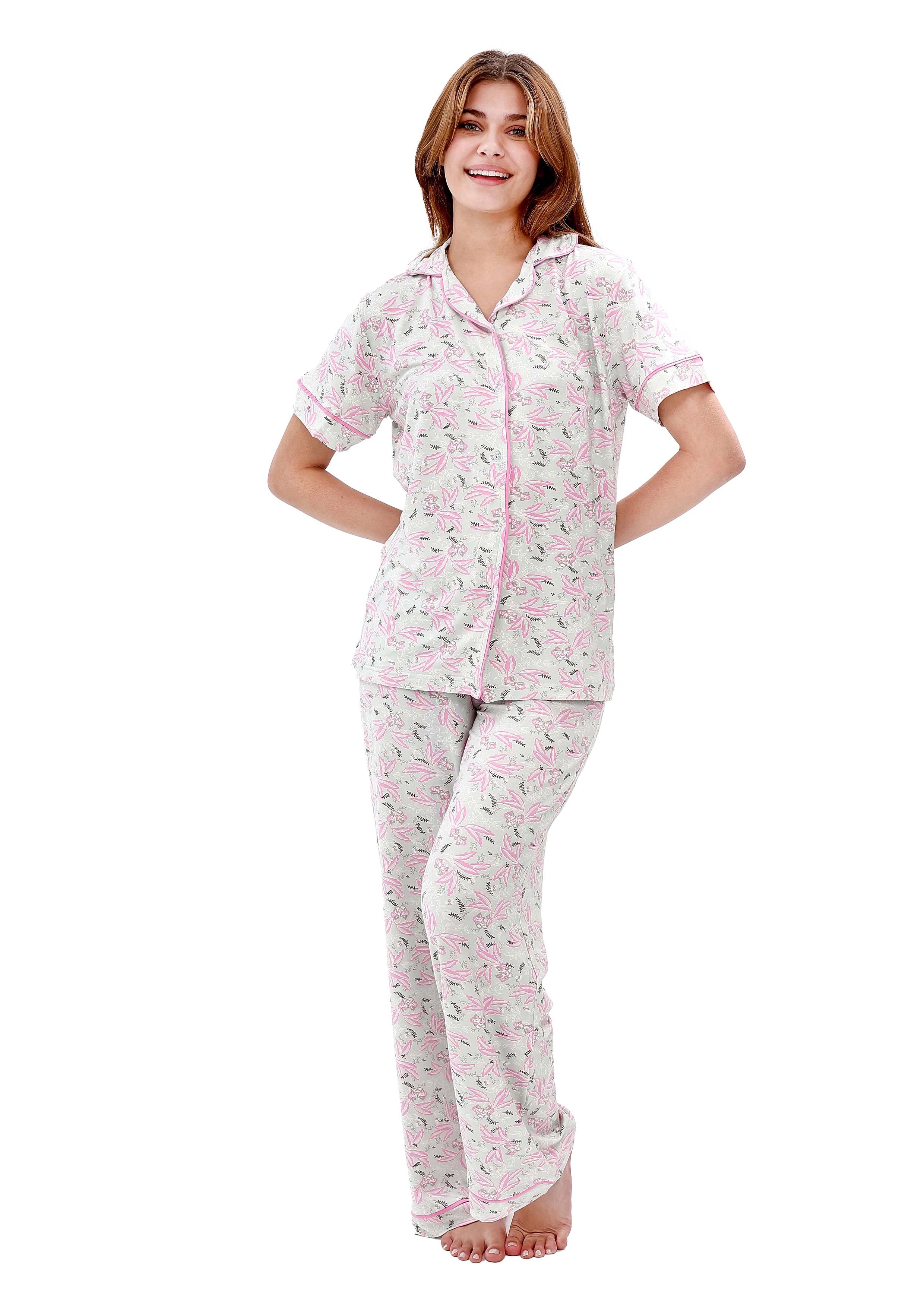 V413 Leafy button-up pants pajama set
