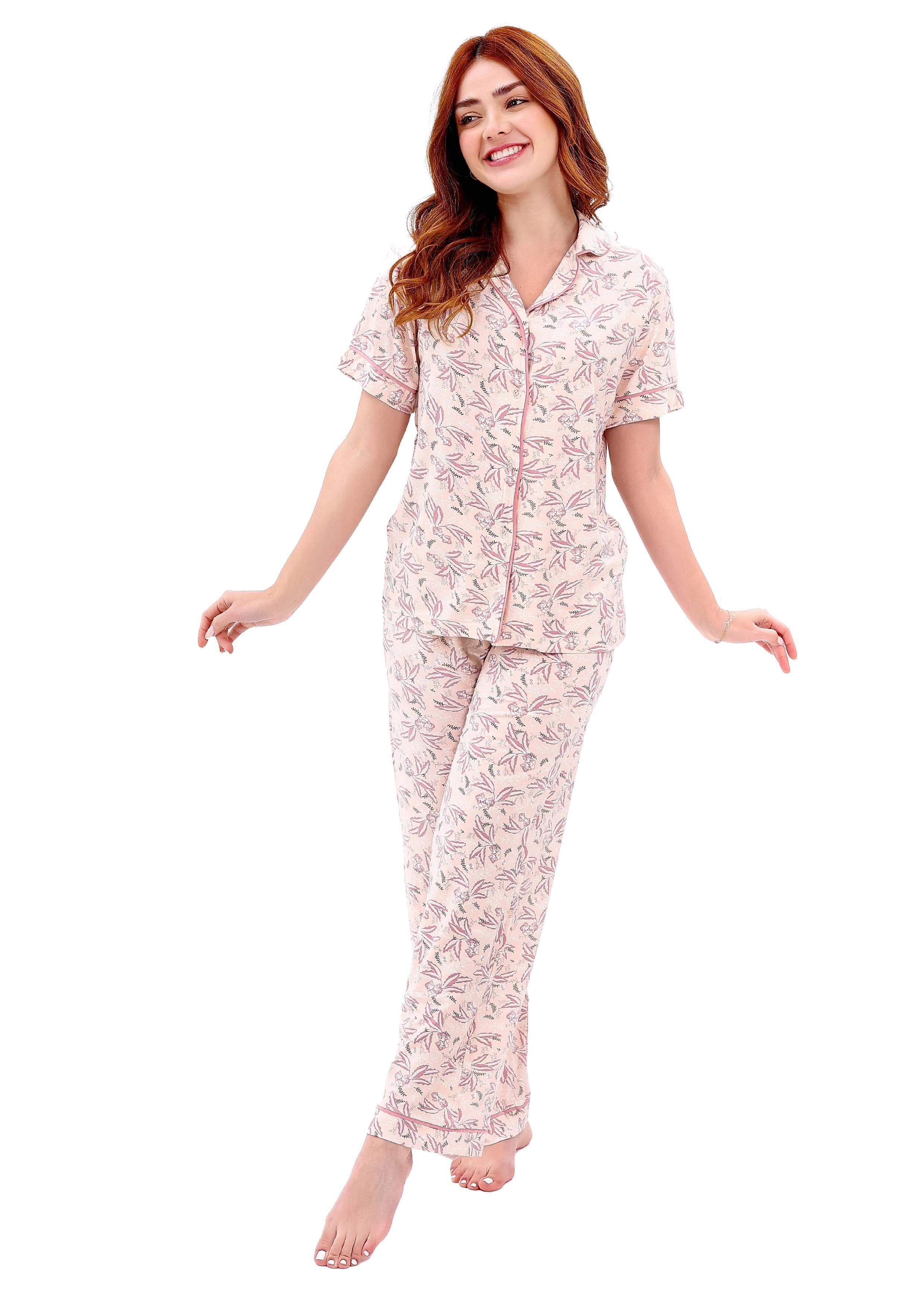 V413 Leafy button-up pants pajama set
