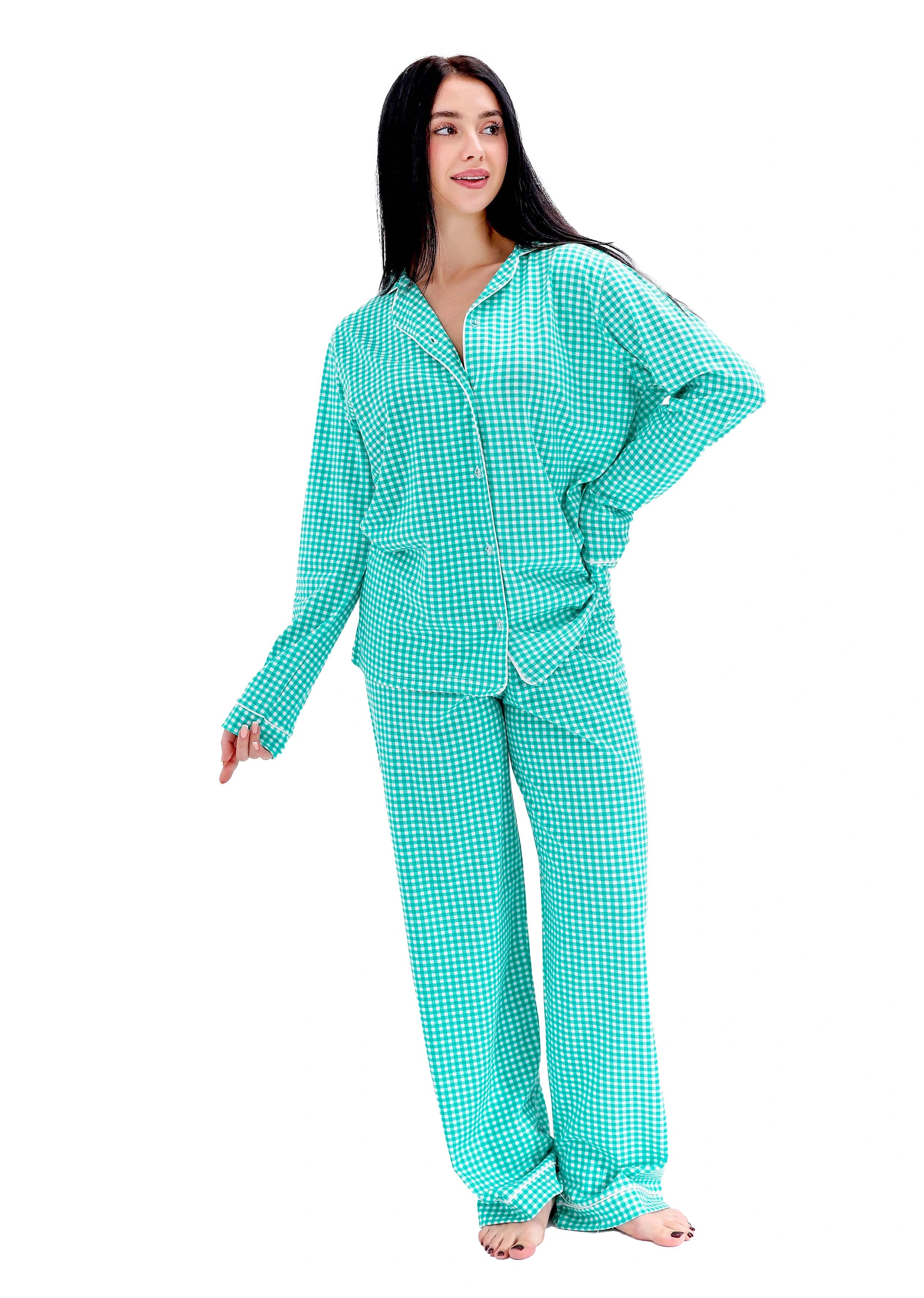 L606 SUNNY SUMMER LONG-SLEEVE BUTTON-UP PAJAMA SET