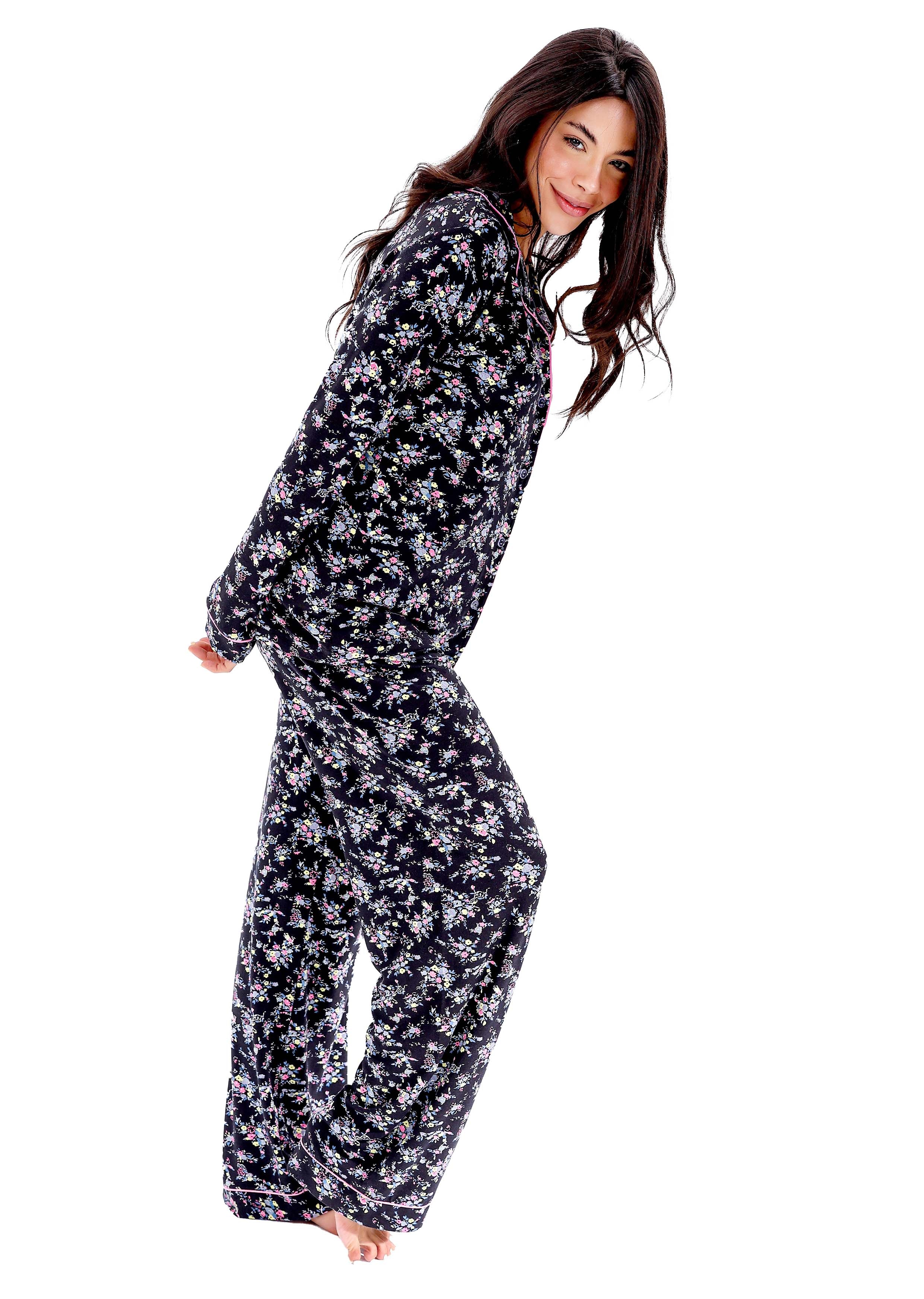 K604 MIDNIGHT SPRING GARDEN LONG-SLEEVE BUTTON-UP PAJAMA SET
