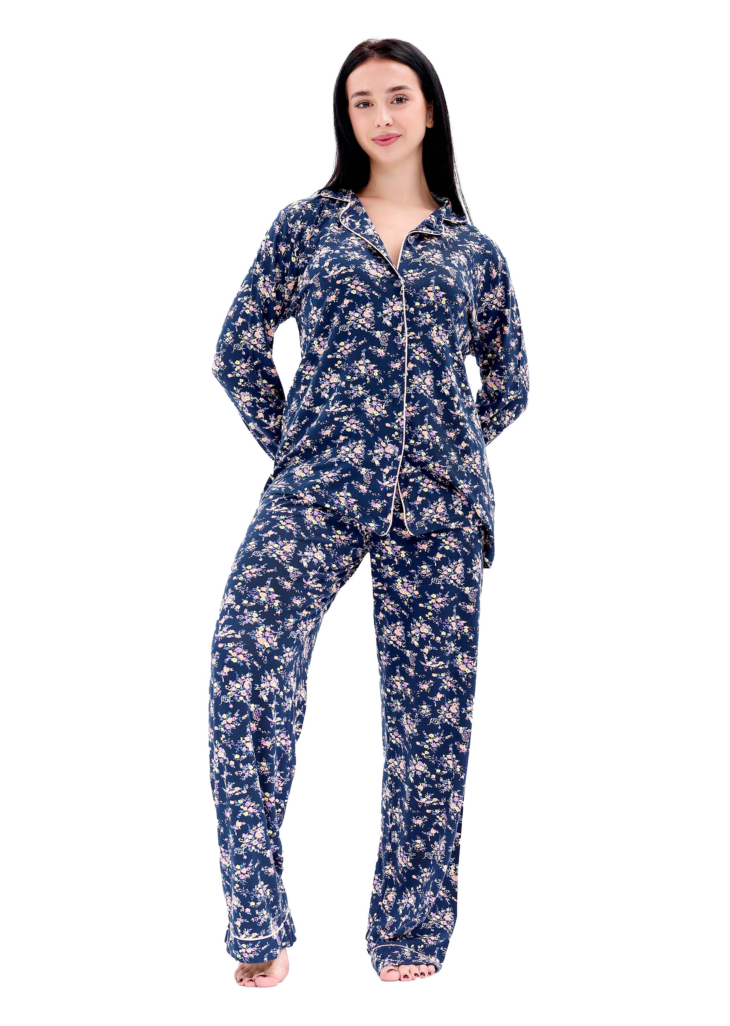 K604 MIDNIGHT SPRING GARDEN LONG-SLEEVE BUTTON-UP PAJAMA SET