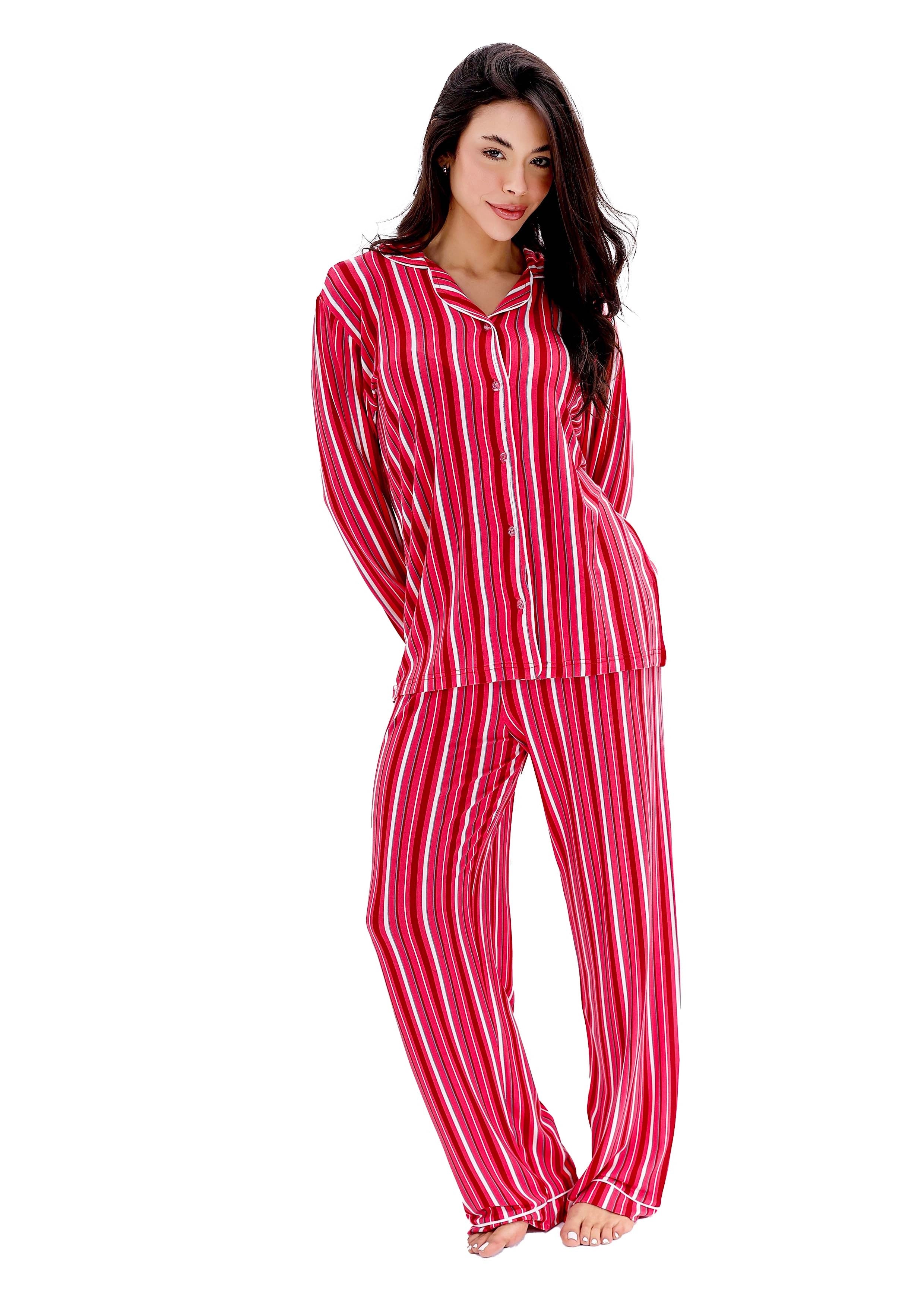 K605 SUMMER STRIPE LONG-SLEEVE BUTTON-UP PAJAMA SET