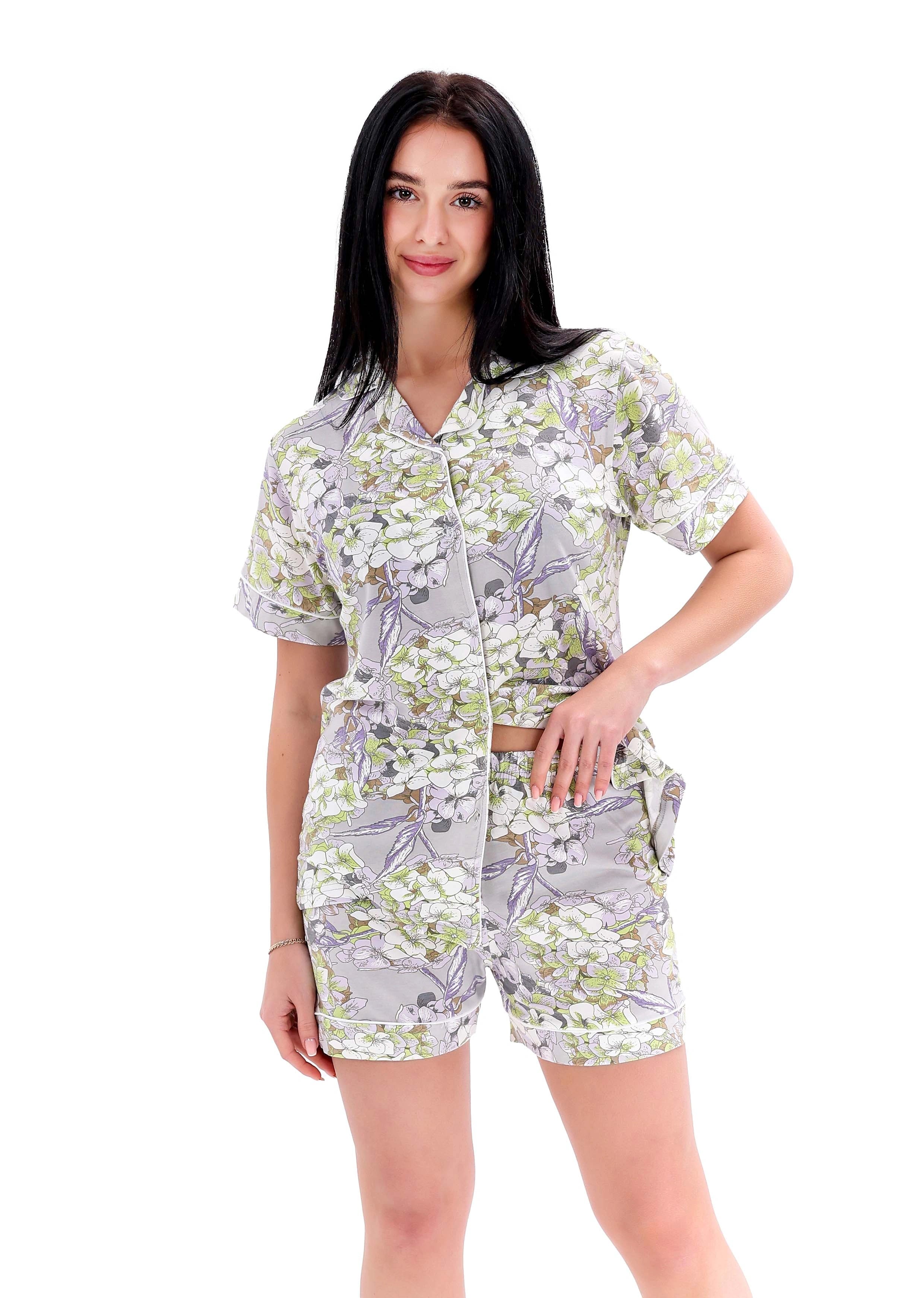 K509 BUTTERFLY BUTTON-UP SHORTS PAJAMA SET