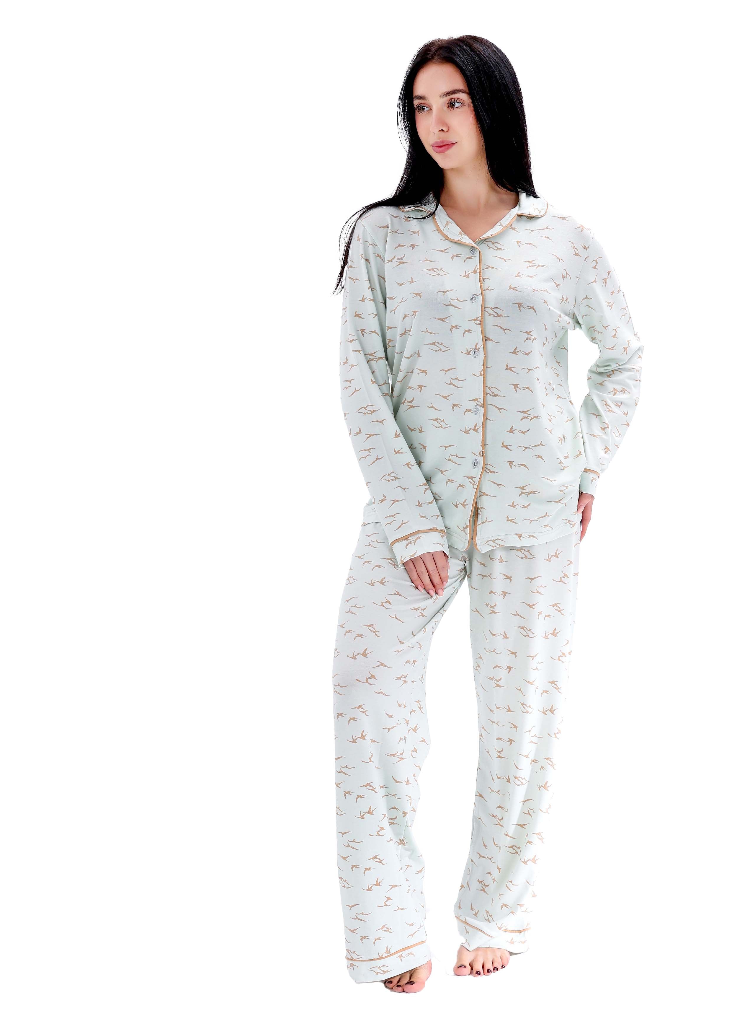 K600 SILVER BIRD LONG-SLEEVE BUTTON-UP PAJAMA SET