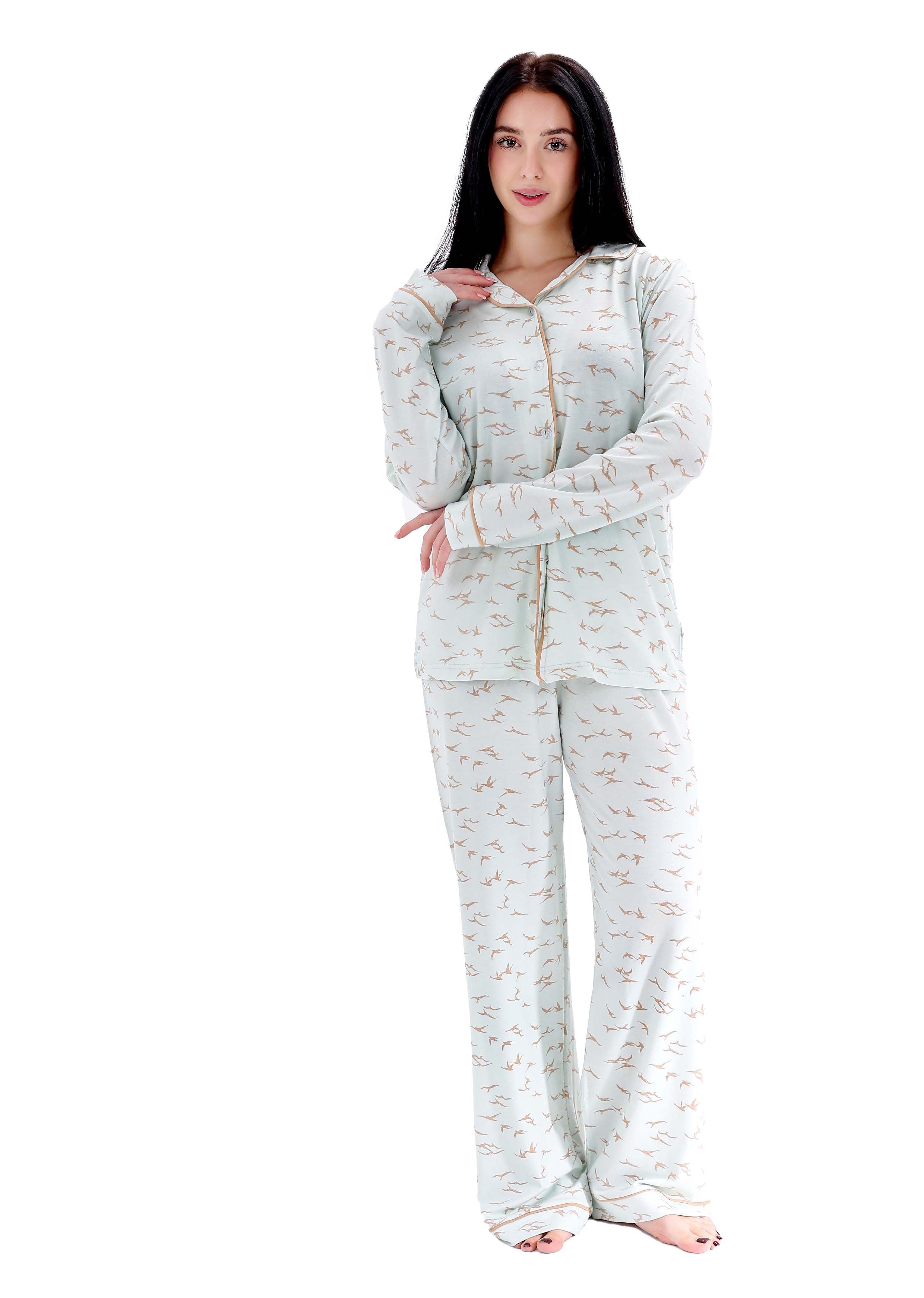 K600 SILVER BIRD LONG-SLEEVE BUTTON-UP PAJAMA SET