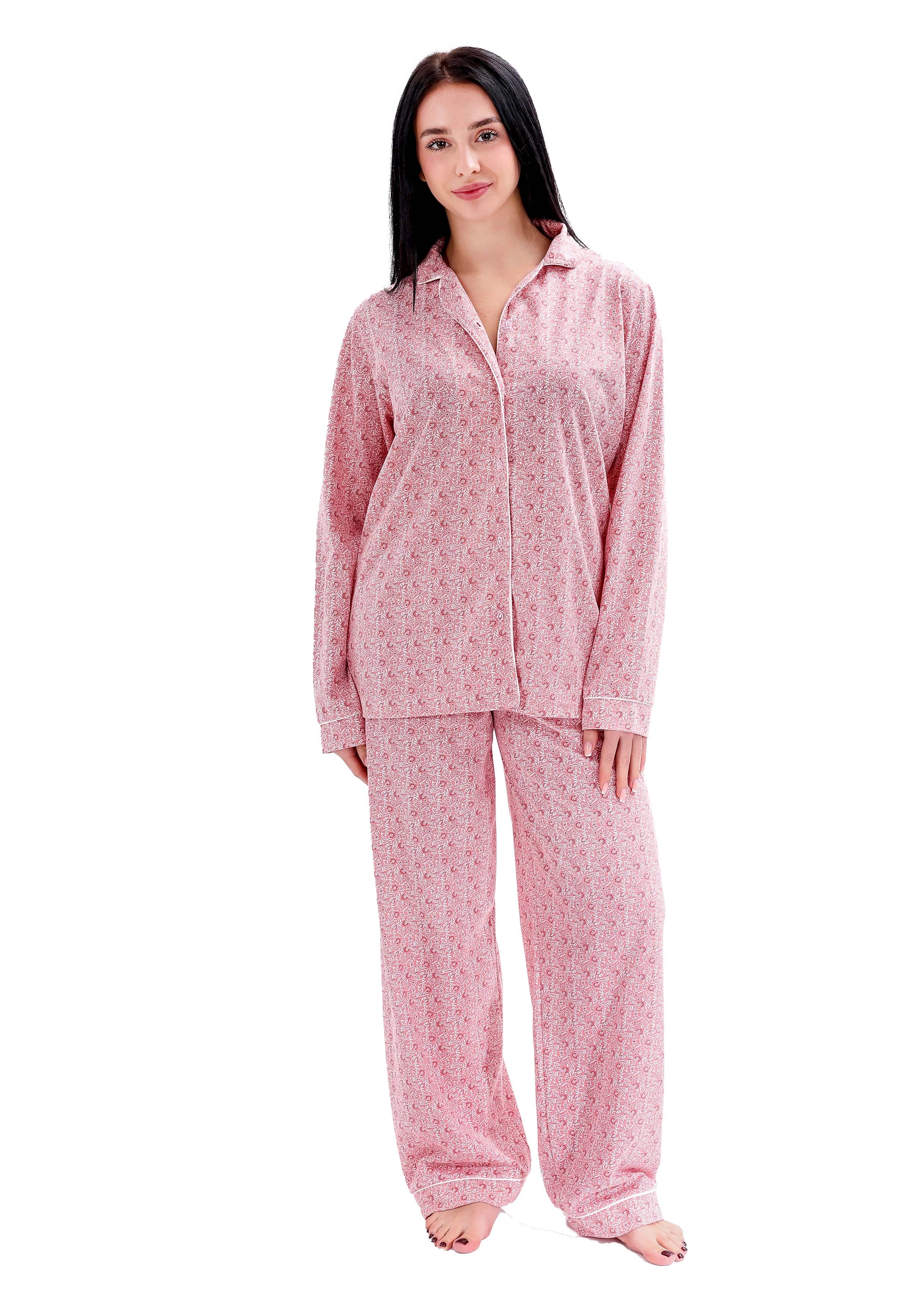 L600 SPRING PASTEL FLOWERS LONG-SLEEVE BUTTON-UP PAJAMA SET