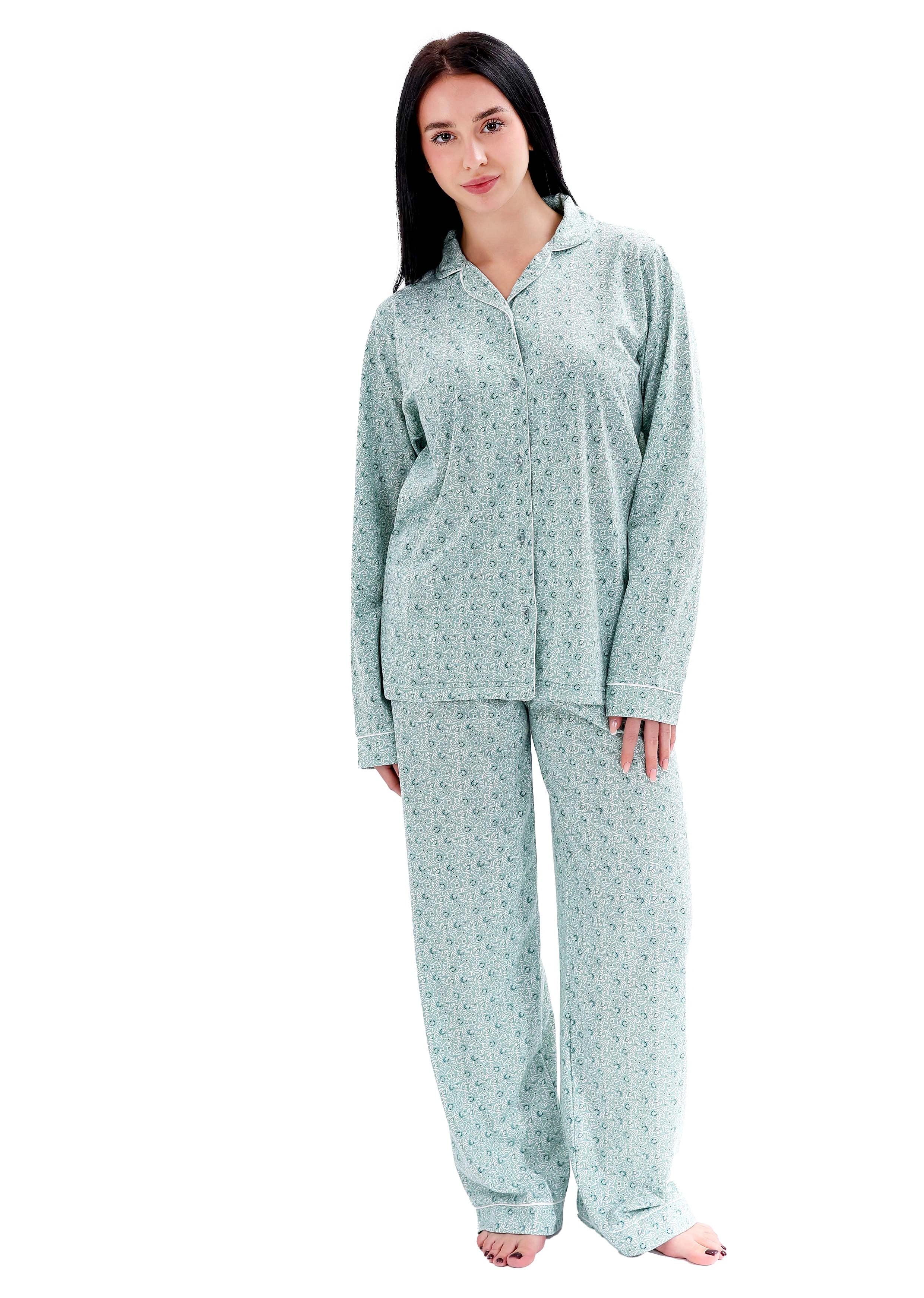 L600 SPRING PASTEL FLOWERS LONG-SLEEVE BUTTON-UP PAJAMA SET