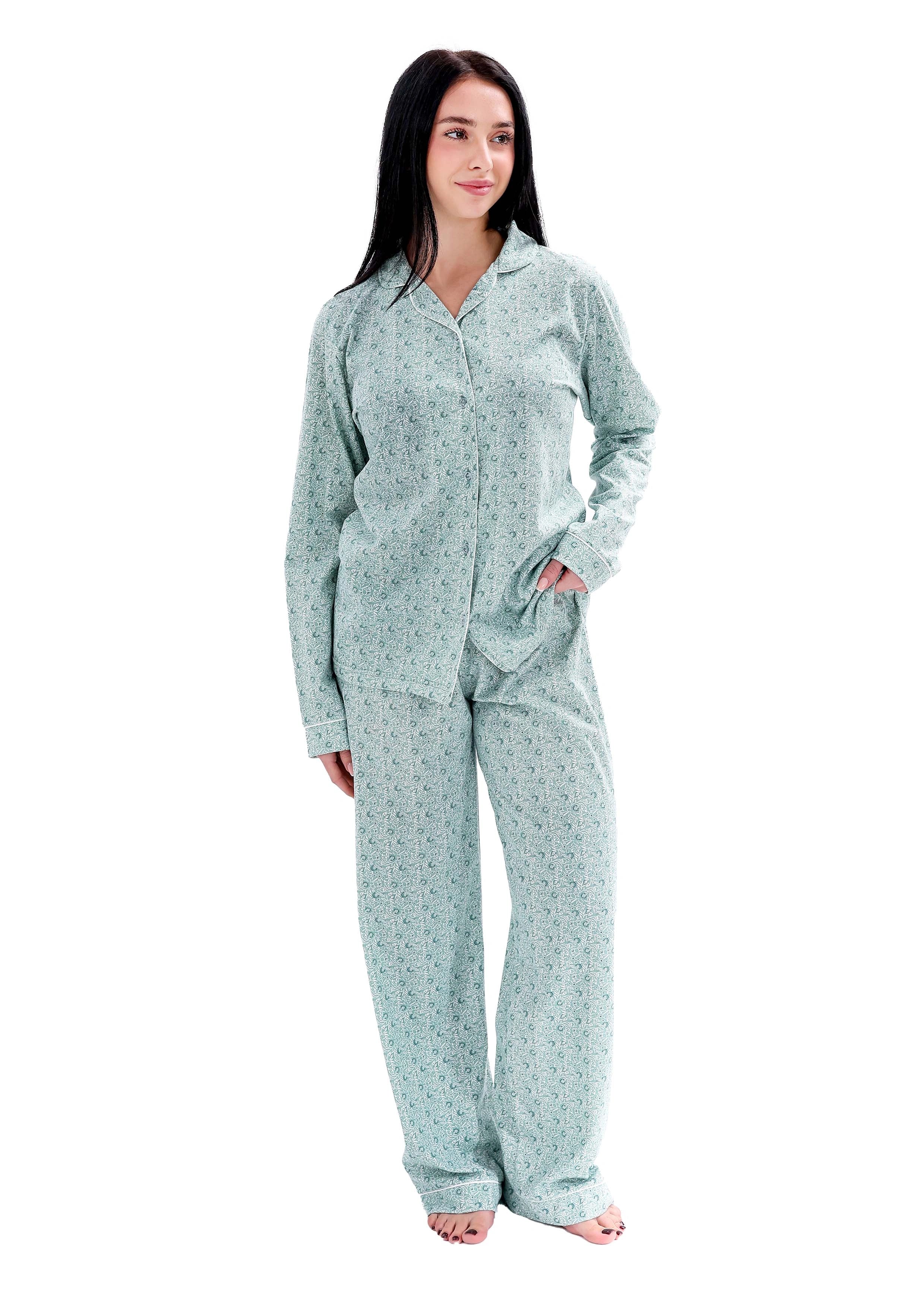 L600 SPRING PASTEL FLOWERS LONG-SLEEVE BUTTON-UP PAJAMA SET