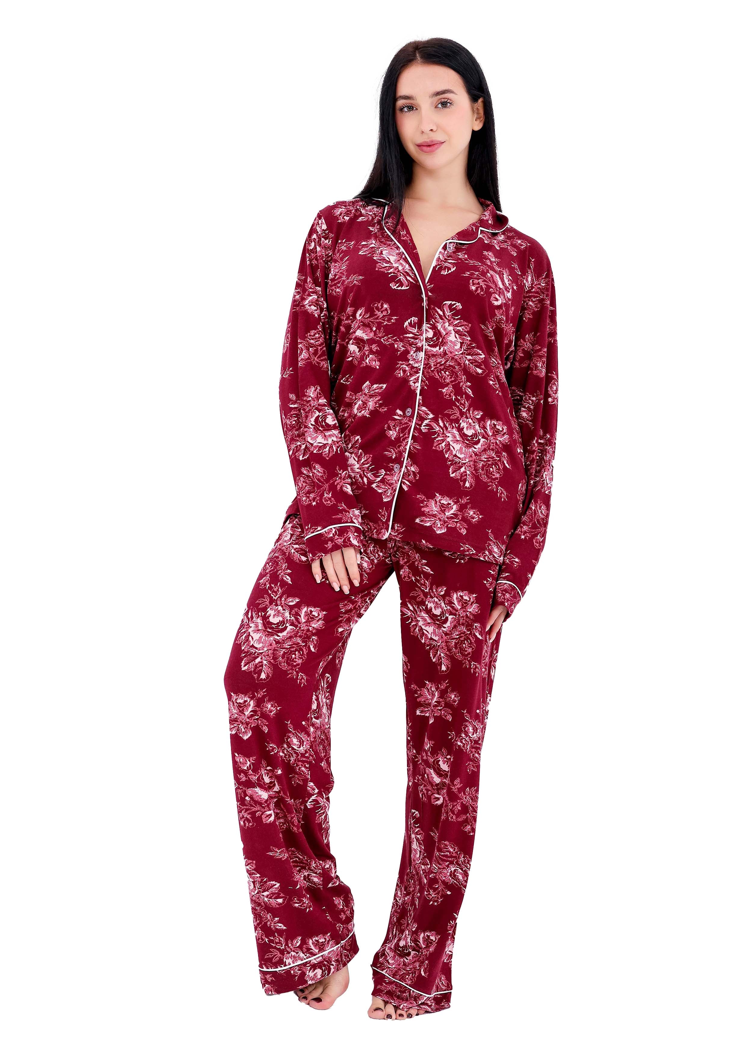 K609 DARK ORHCID  LONG-SLEEVE BUTTON-UP PAJAMA SET