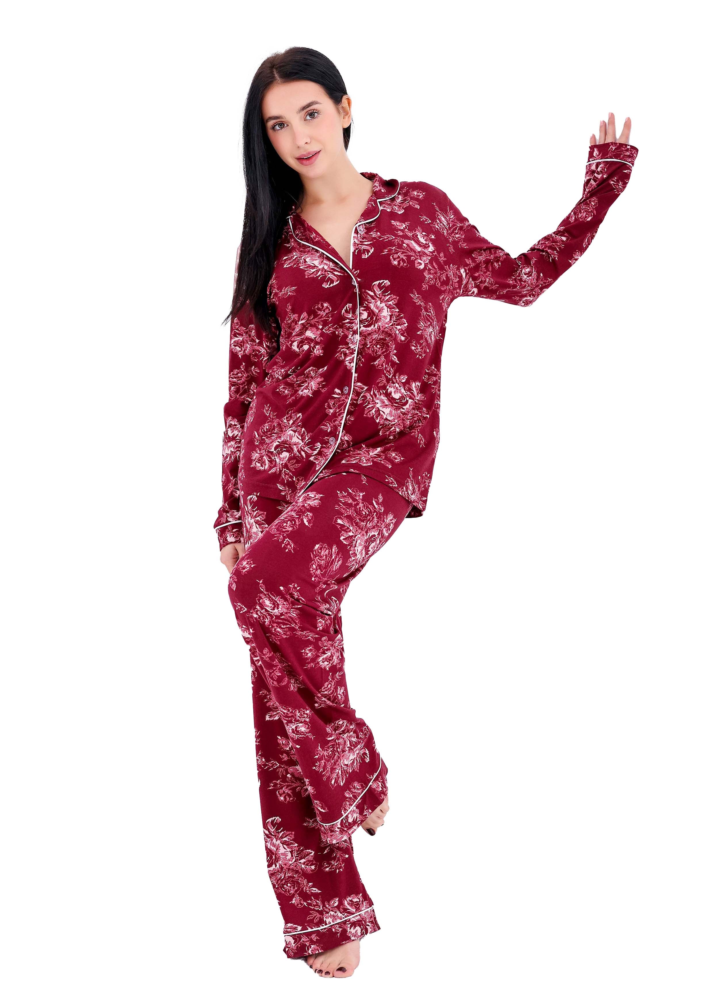 K609 DARK ORHCID  LONG-SLEEVE BUTTON-UP PAJAMA SET