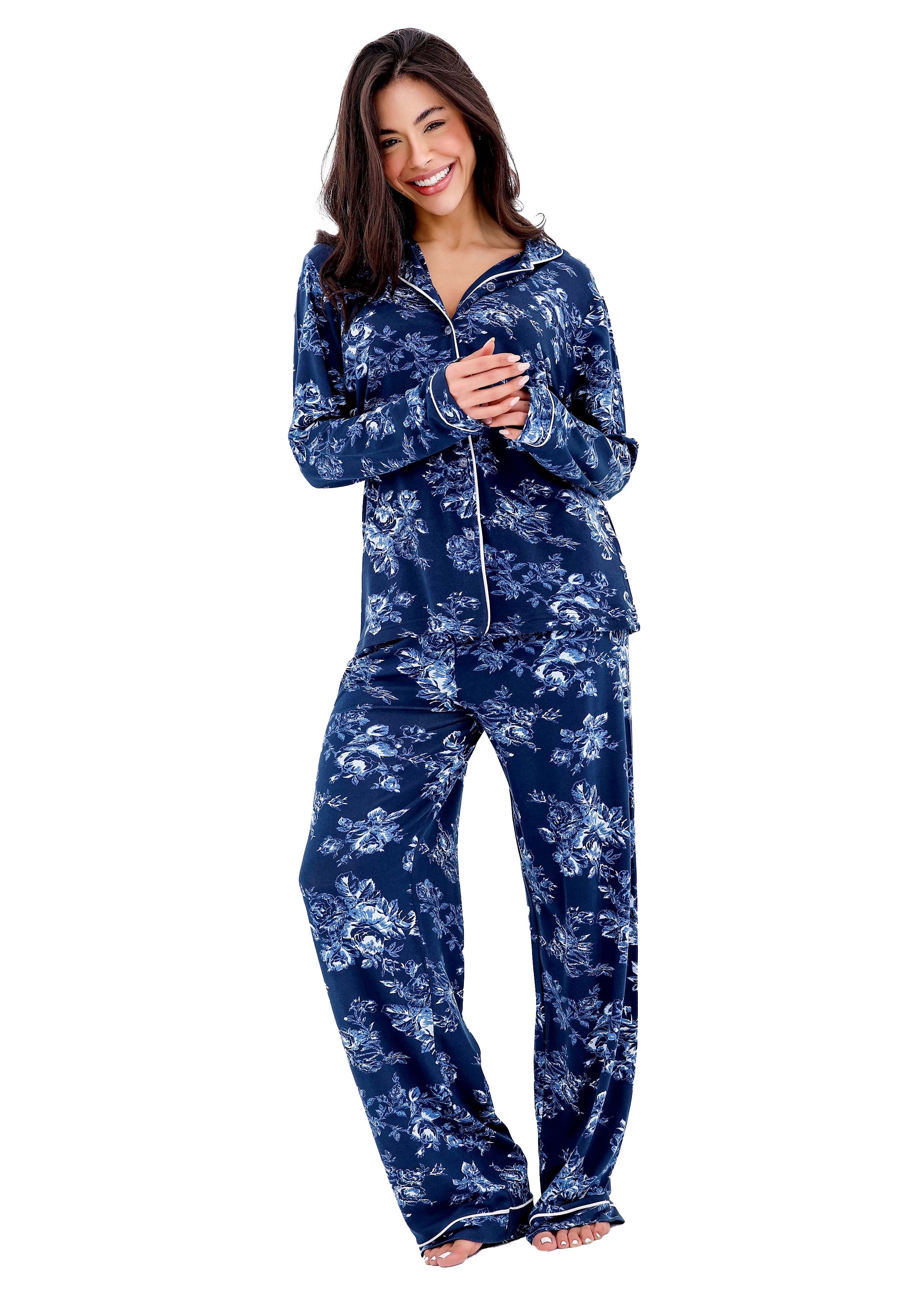 K609 DARK ORHCID  LONG-SLEEVE BUTTON-UP PAJAMA SET