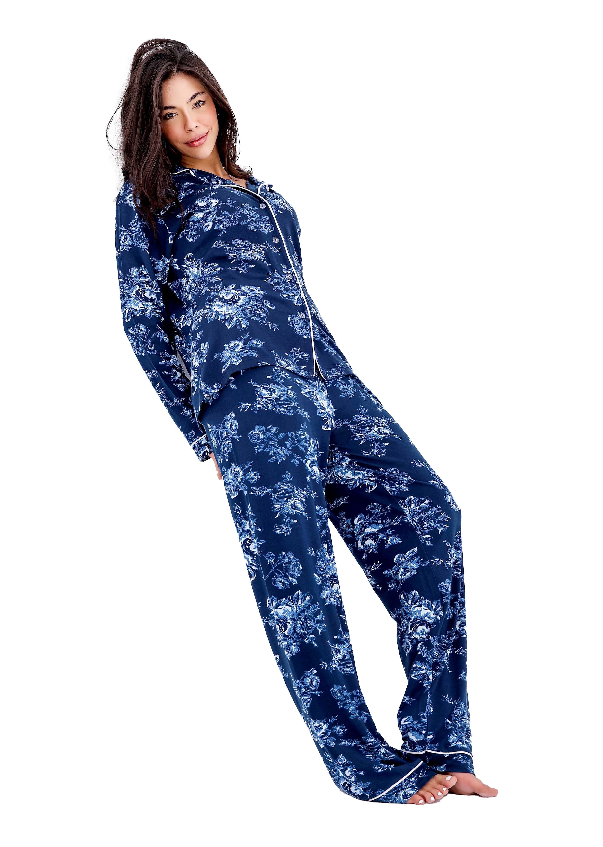 K609 DARK ORHCID  LONG-SLEEVE BUTTON-UP PAJAMA SET