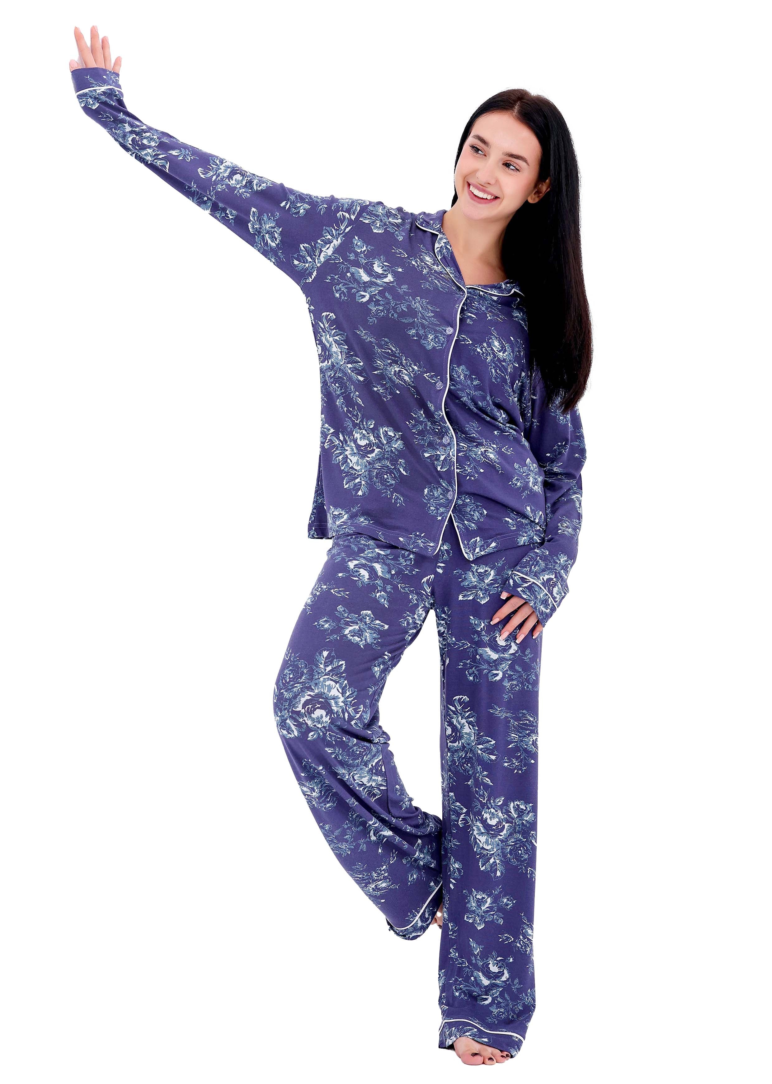K609 DARK ORHCID  LONG-SLEEVE BUTTON-UP PAJAMA SET