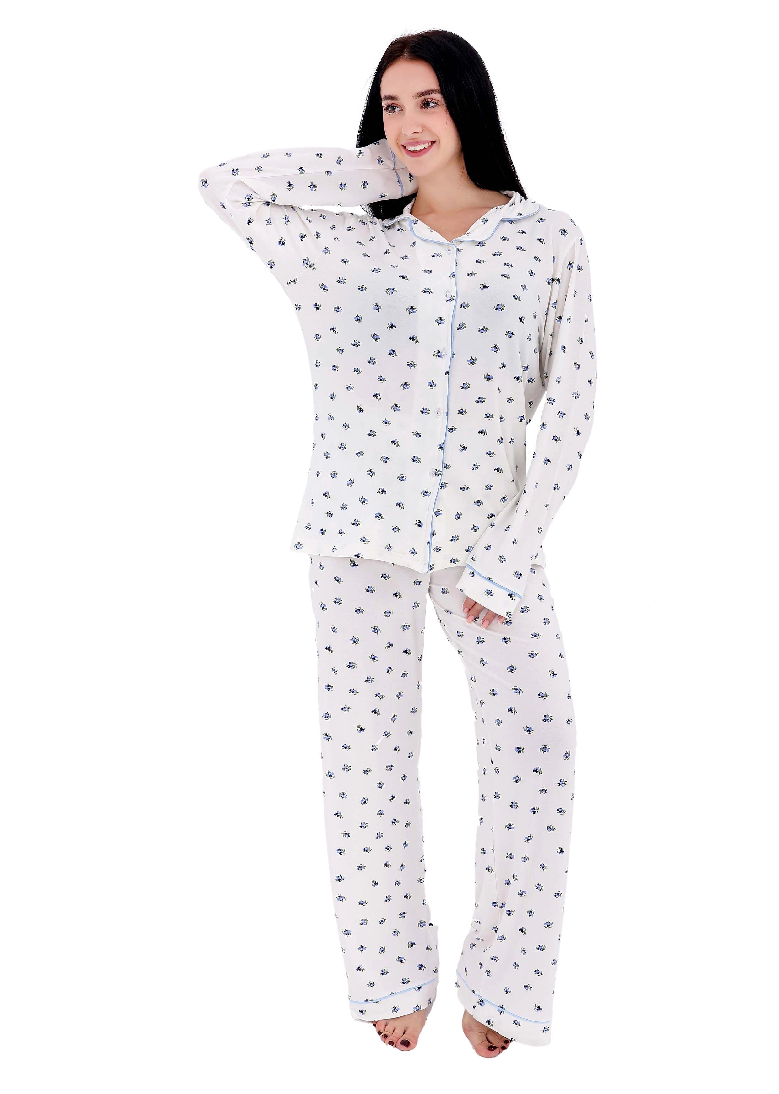 K602 PRETTY BERRIES LONG-SLEEVE BUTTON-UP PAJAMA SET