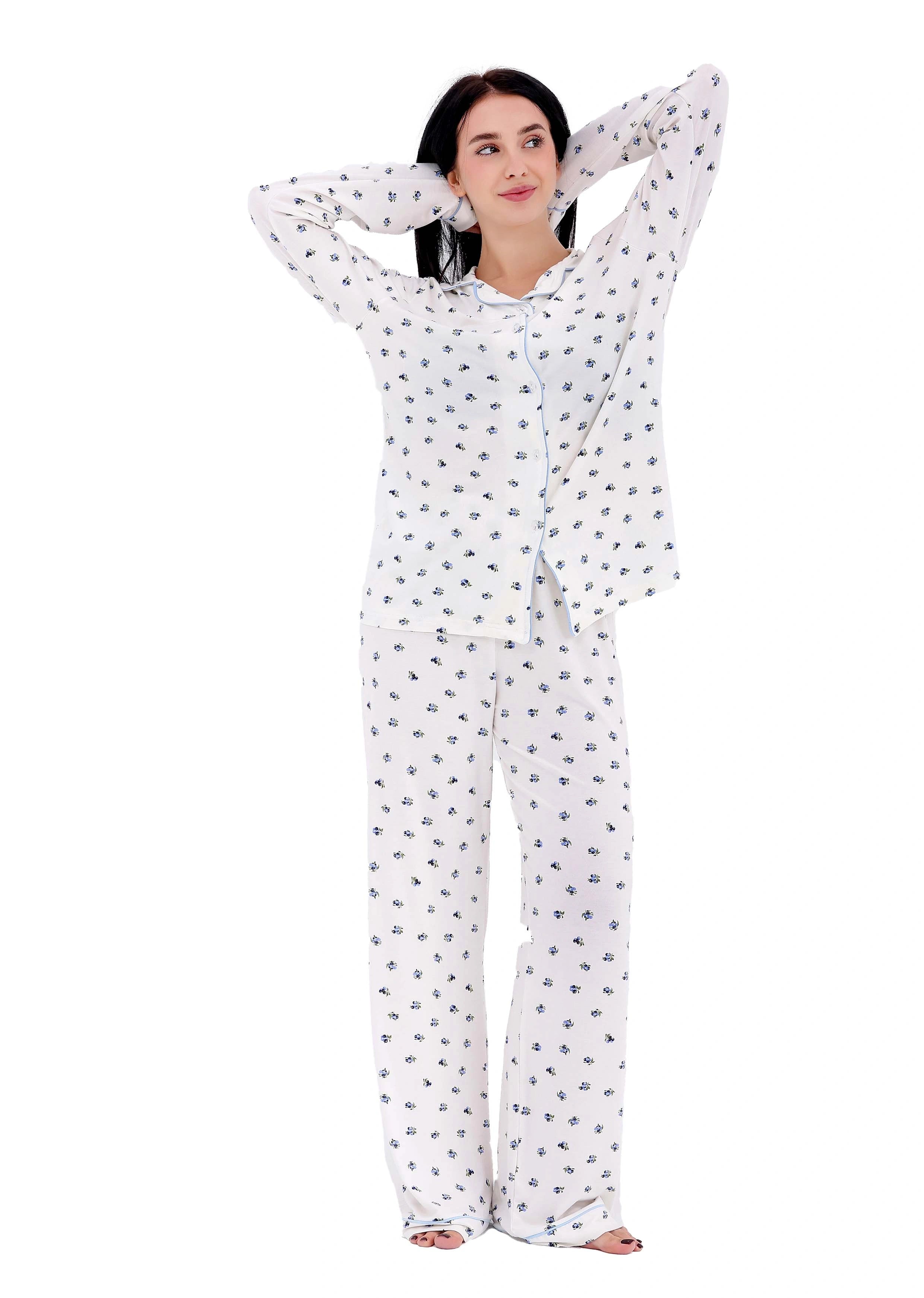 K602 PRETTY BERRIES LONG-SLEEVE BUTTON-UP PAJAMA SET