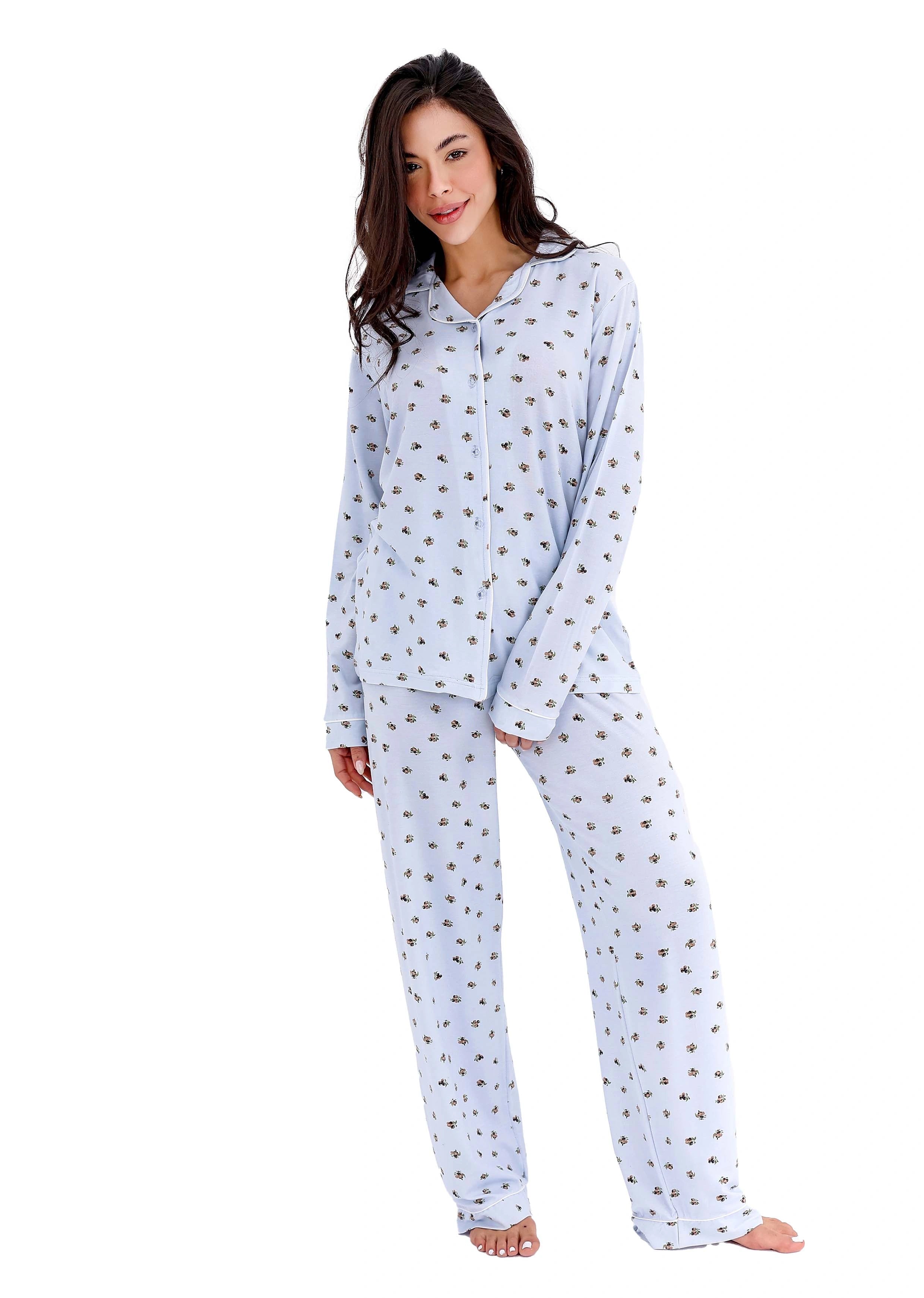 K602 PRETTY BERRIES LONG-SLEEVE BUTTON-UP PAJAMA SET