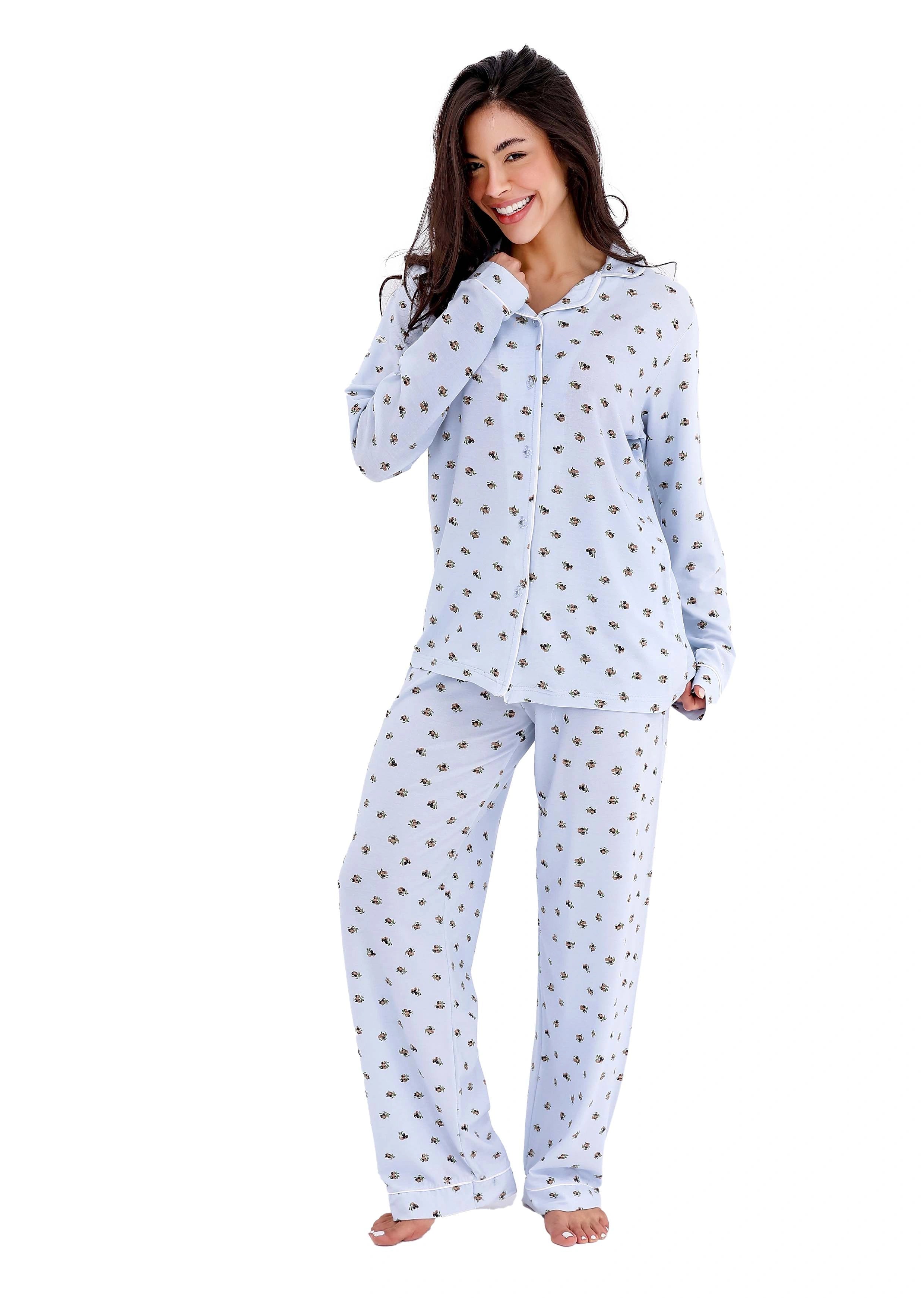 K602 PRETTY BERRIES LONG-SLEEVE BUTTON-UP PAJAMA SET